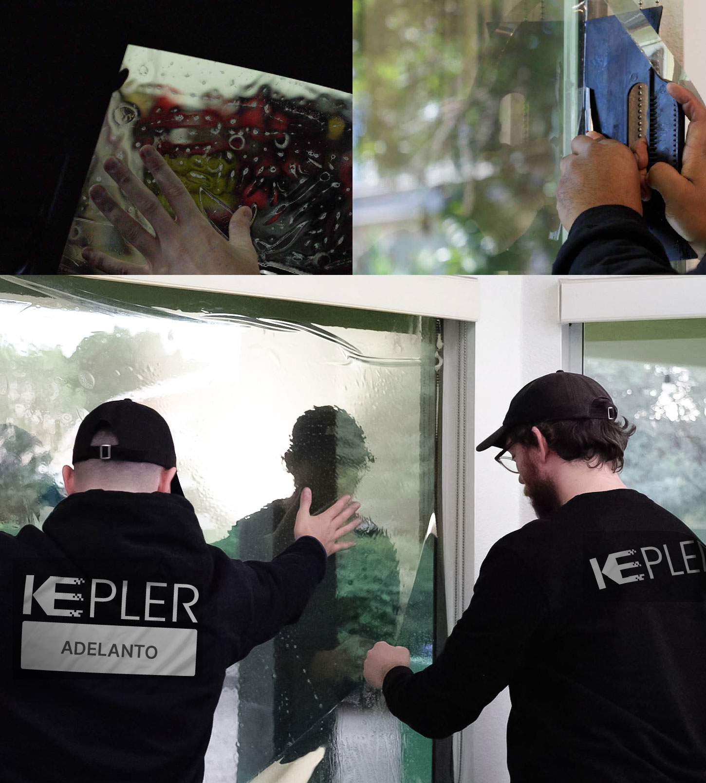 Expert Technician Installing High-tech Window Tint to Home in Adelanto
