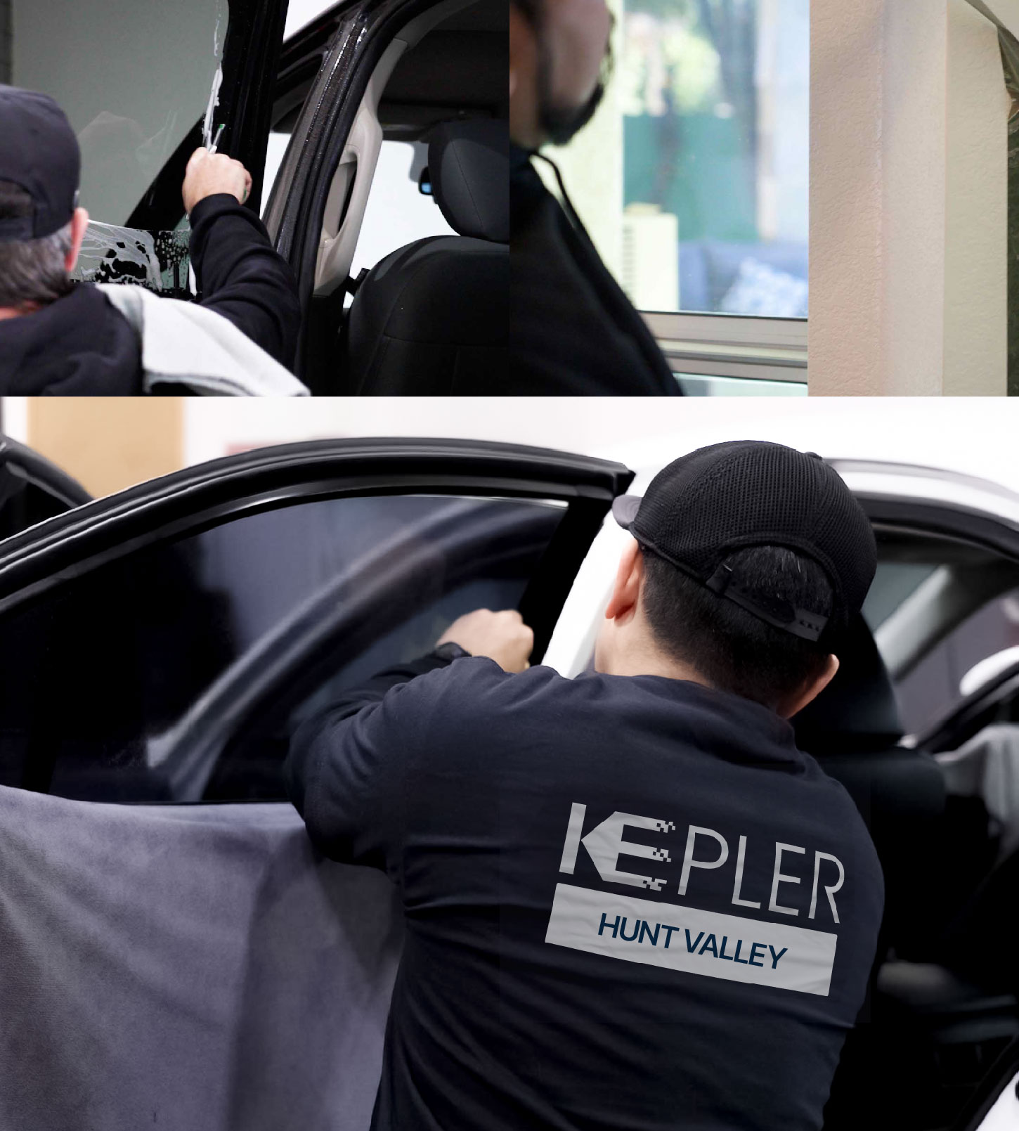 Automotive Window Tinting Expert Applying Film in Hunt Valley, Maryland