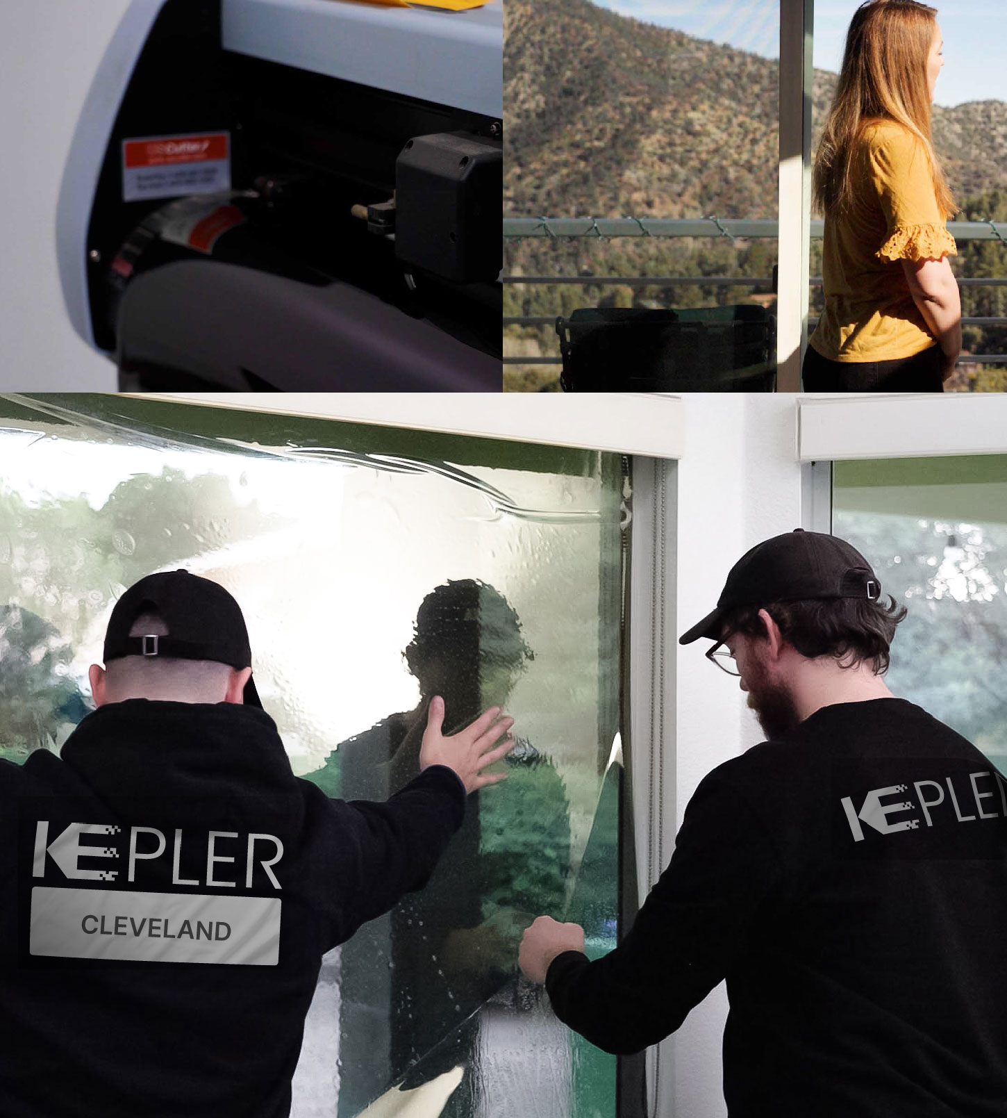 Expert Technician Fitting High-tech Window Tint to Home in Cleveland