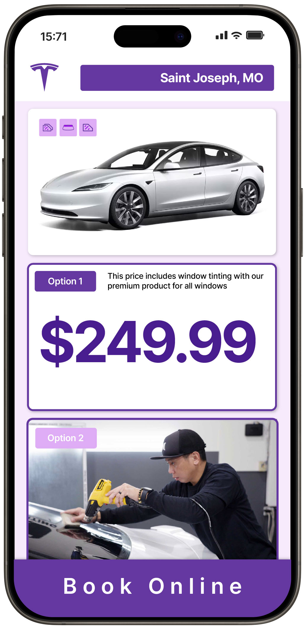 View Competitive Tesla Window Tinting Costs in Saint Joseph, Missouri