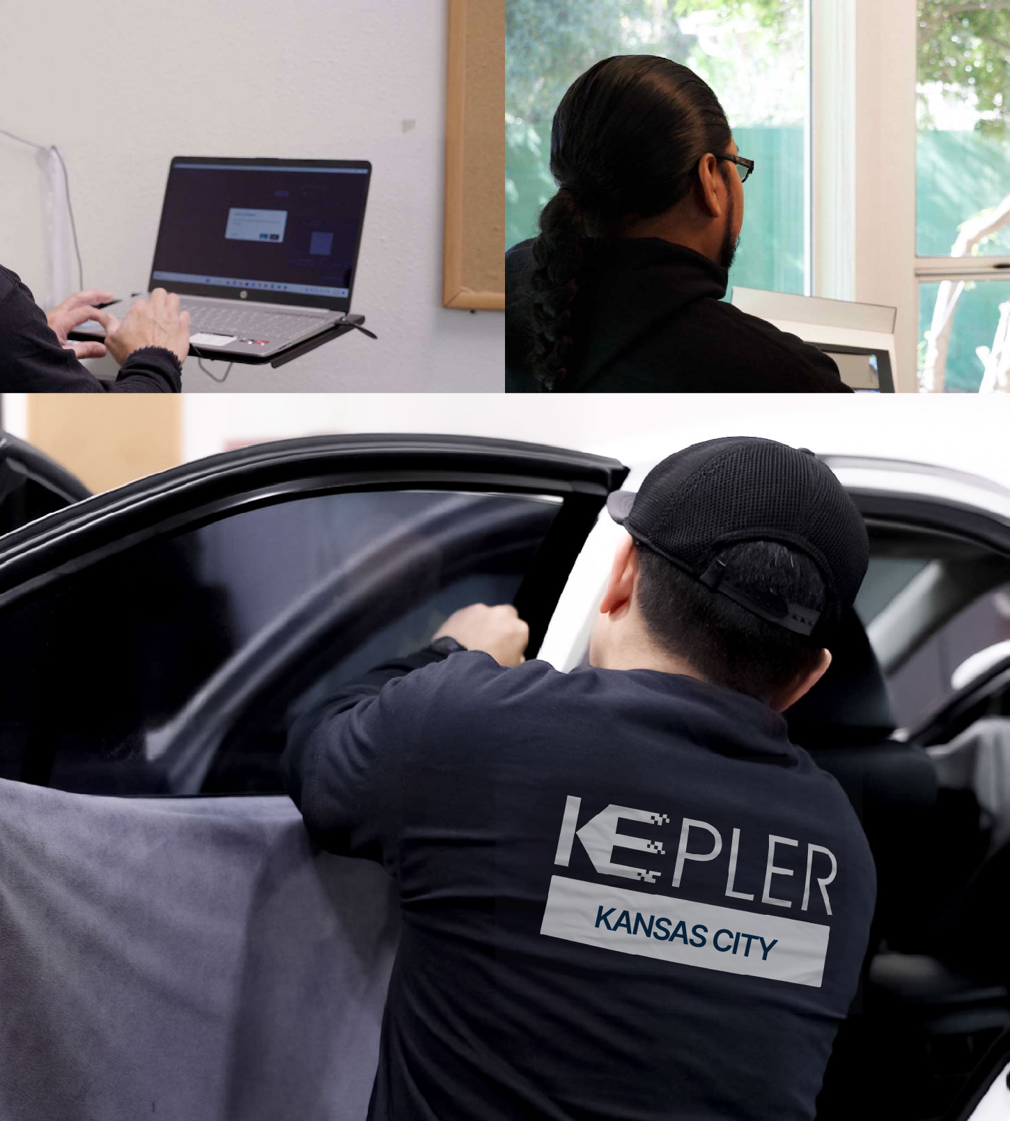 Automotive Window Tinting Expert Applying Film in Kansas City, Missouri