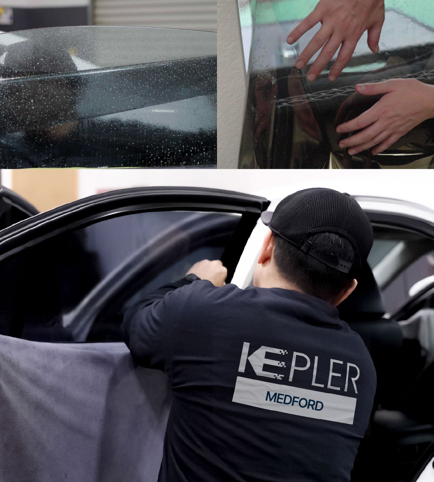 Automotive Window Tinting Expert Applying Film in Medford, New Jersey