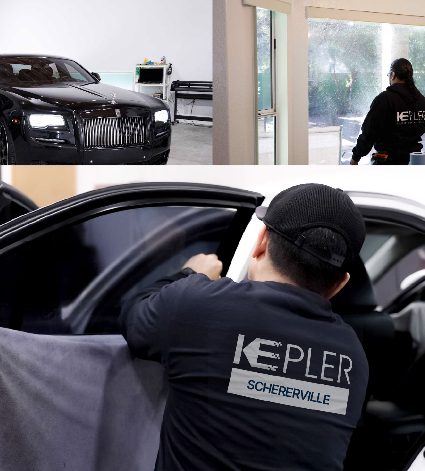 Automotive Window Tinting Expert Applying Film in Schererville, Indiana
