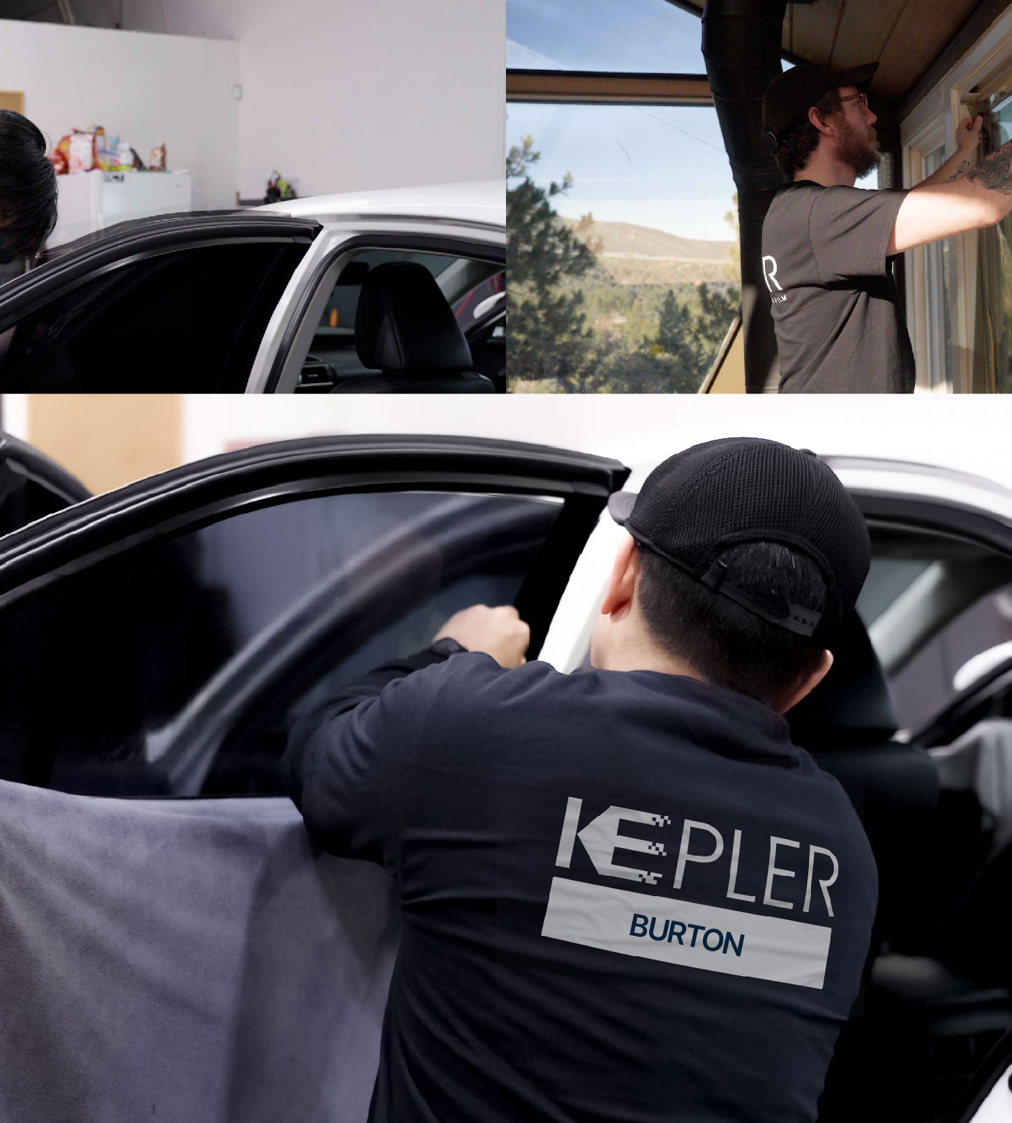 Automotive Window Tinting Expert Applying Film in Burton, Michigan