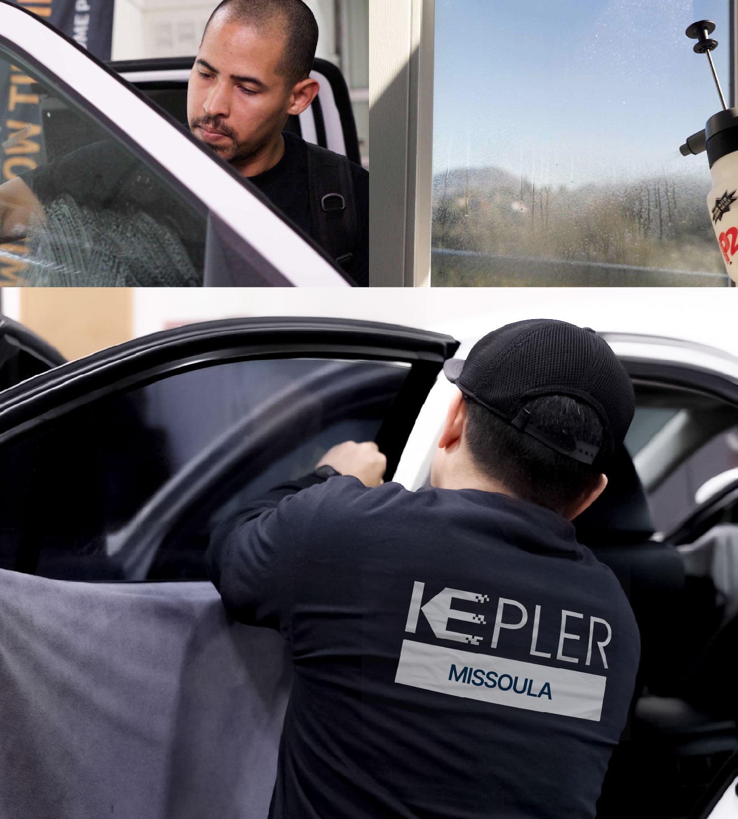 Automotive Window Tinting Expert Applying Film in Missoula, Montana