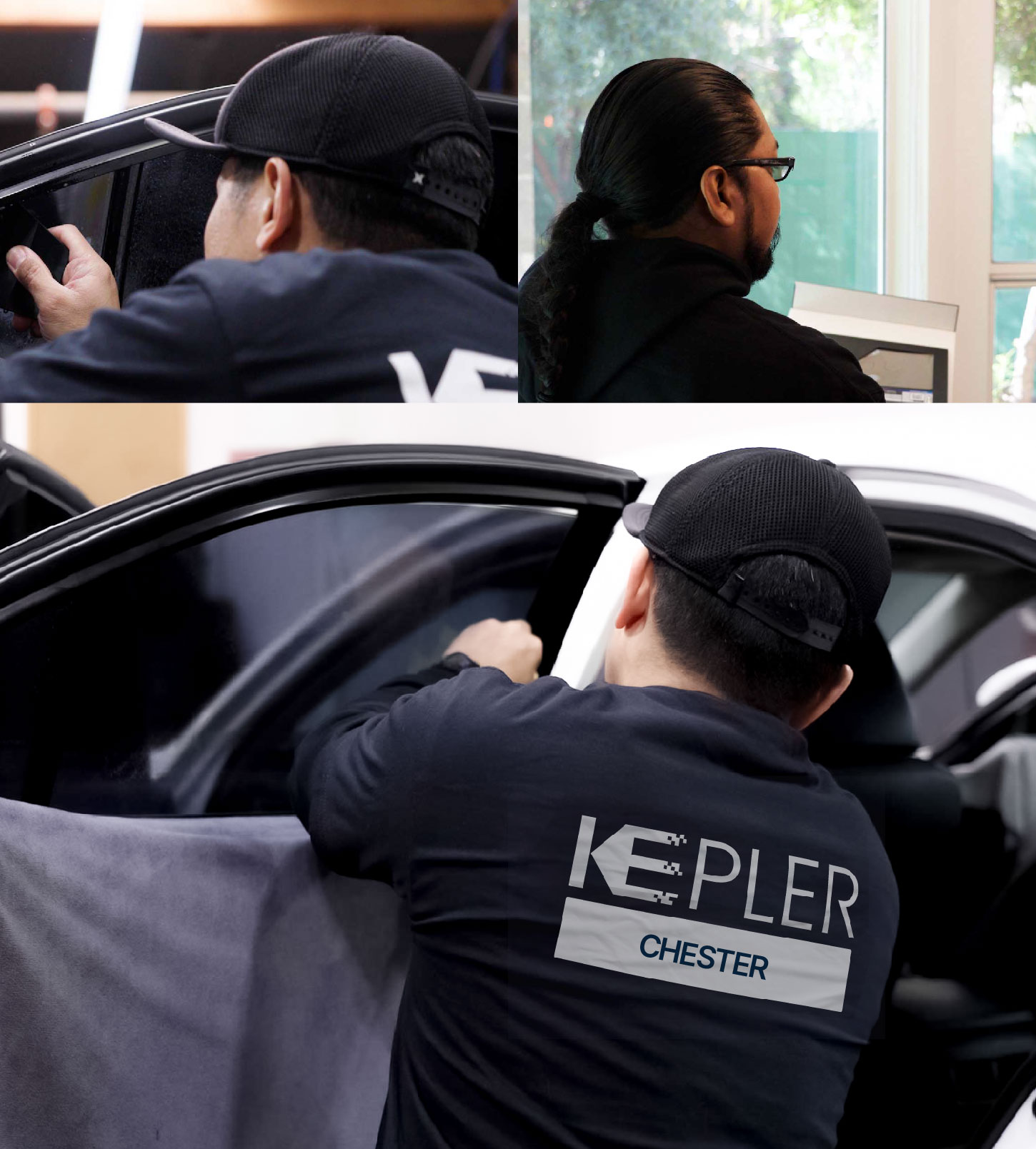 Automotive Window Tinting Expert Applying Film in Chester, Pennsylvania