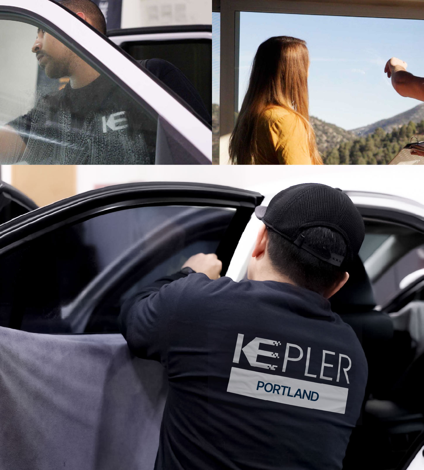 Automotive Window Tinting Expert Applying Film in Portland, Texas