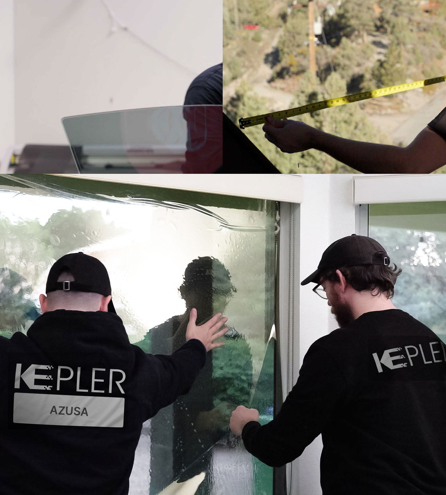 Expert Technician Fitting High-tech Window Tint to Home in Azusa