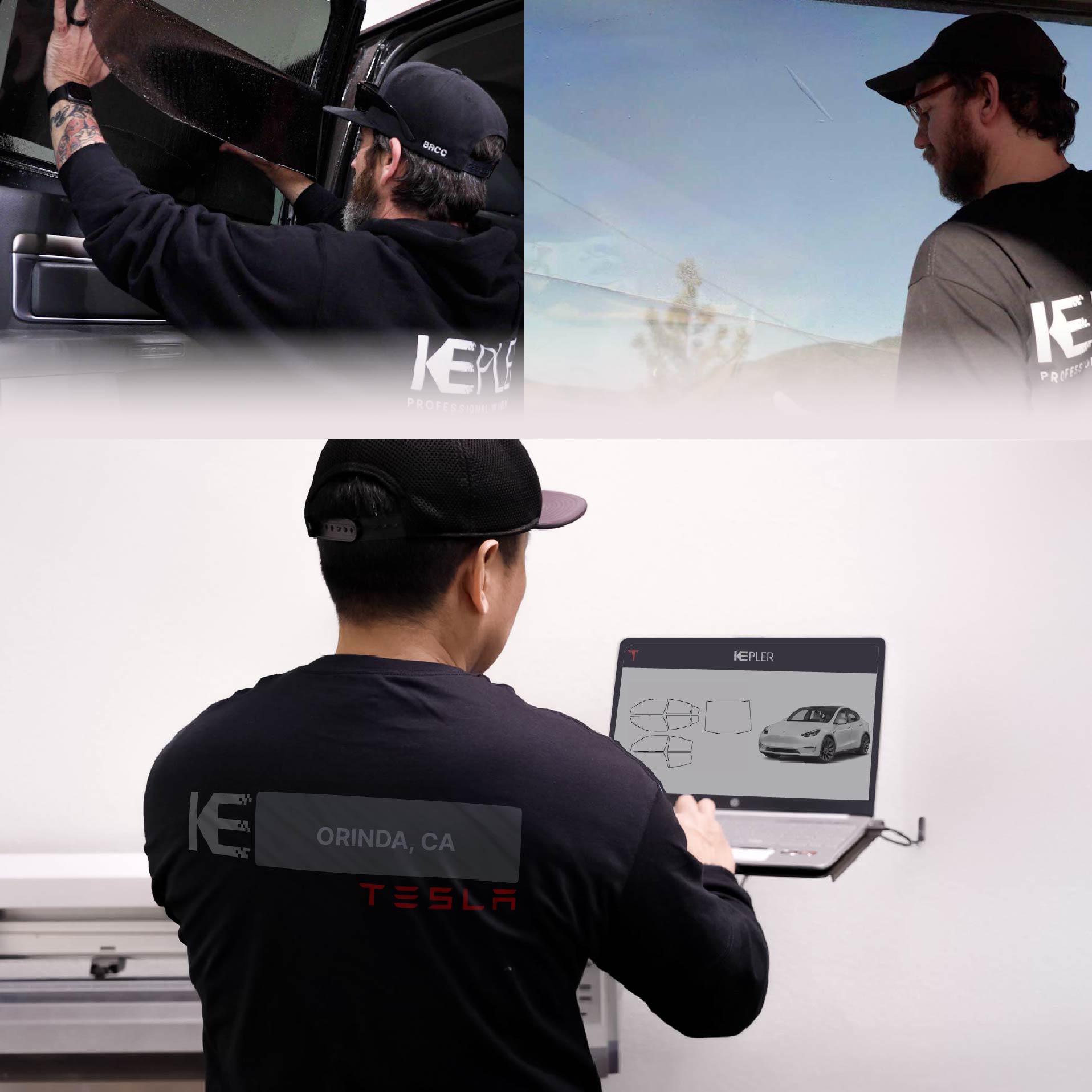Expert Technician Fitting Advanced Window Tint to Tesla in Orinda