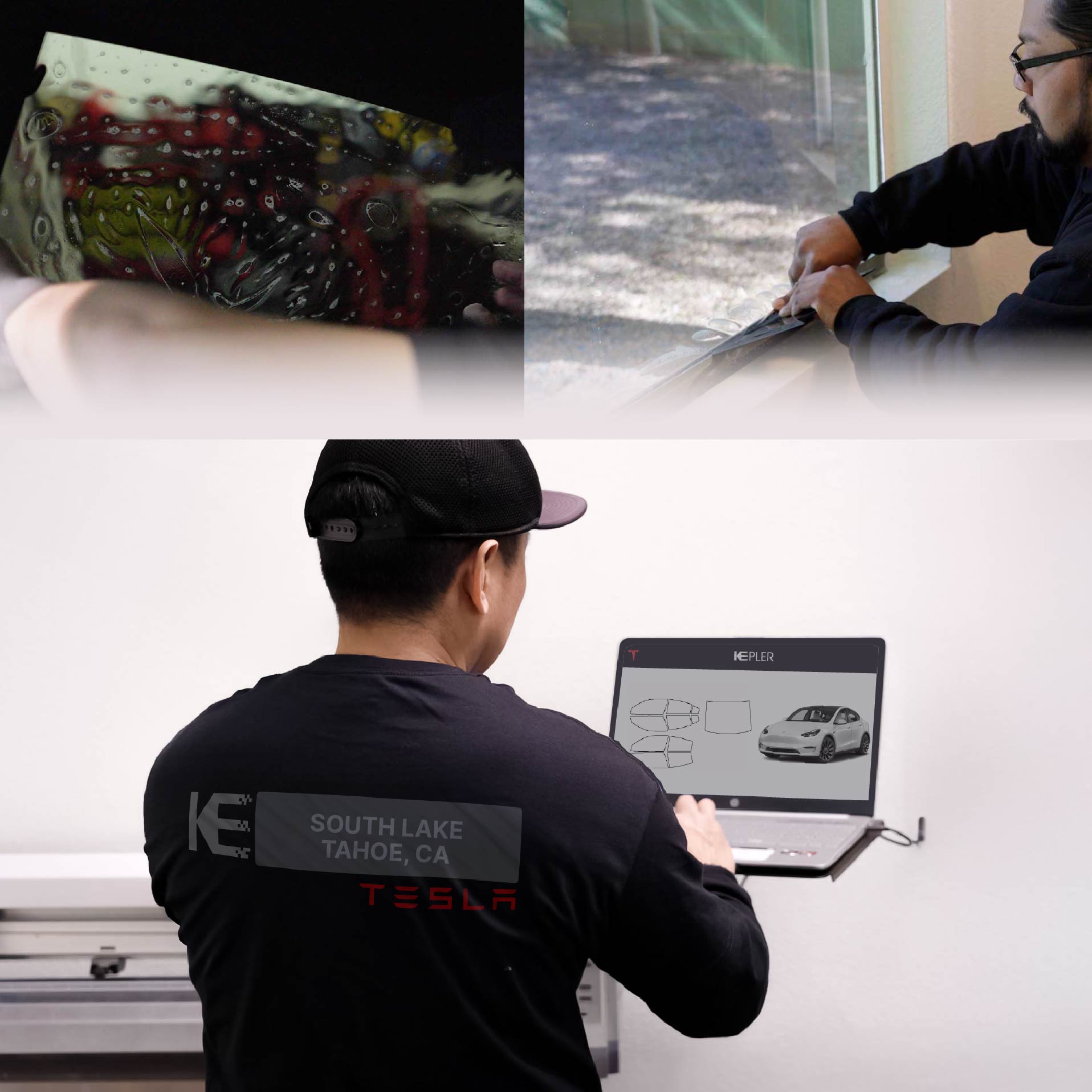 Kepler Technician Fitting High-tech Window Tint to Tesla in South Lake Tahoe