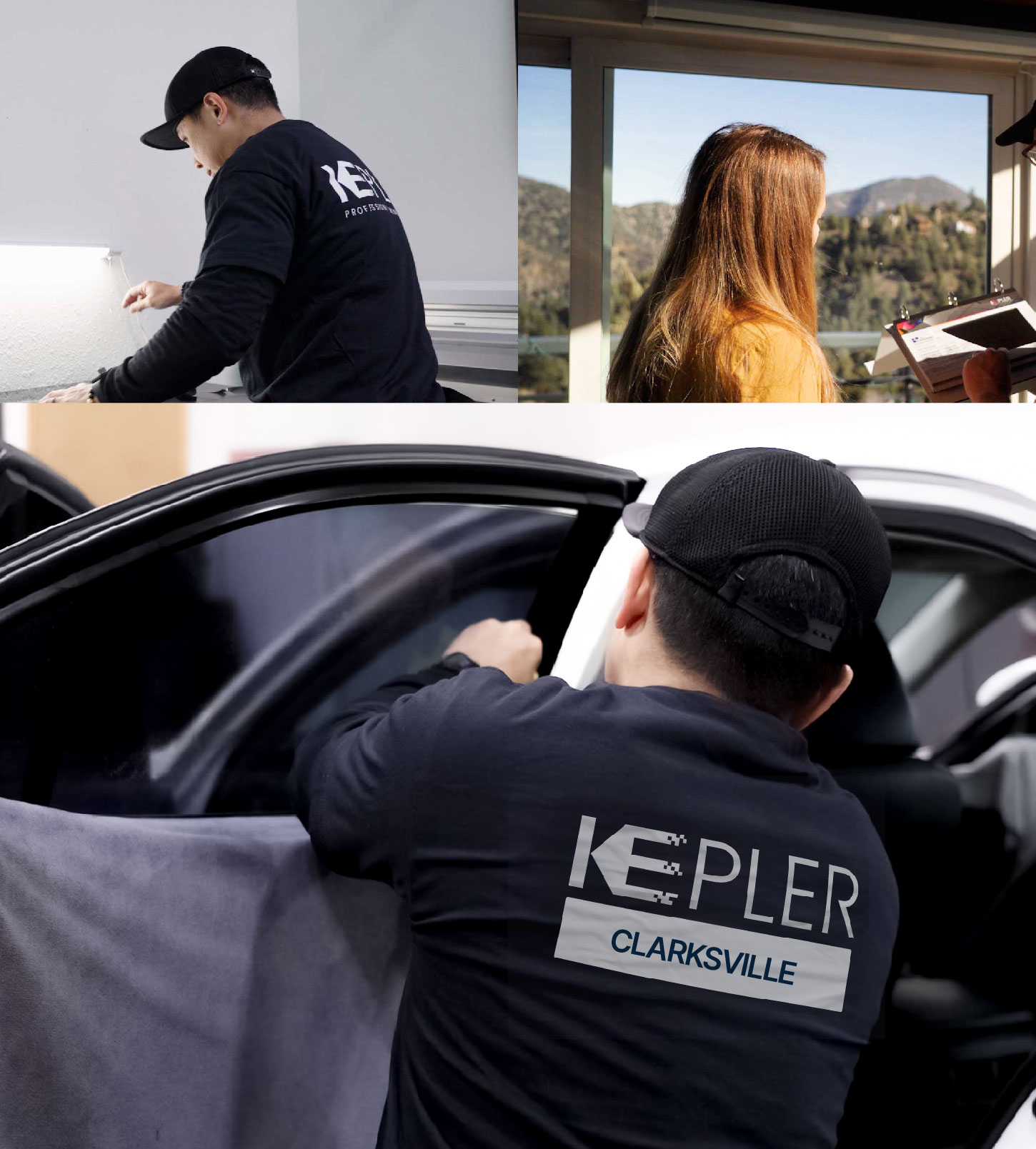 Automotive Window Tinting Expert Applying Film in Clarksville, Indiana