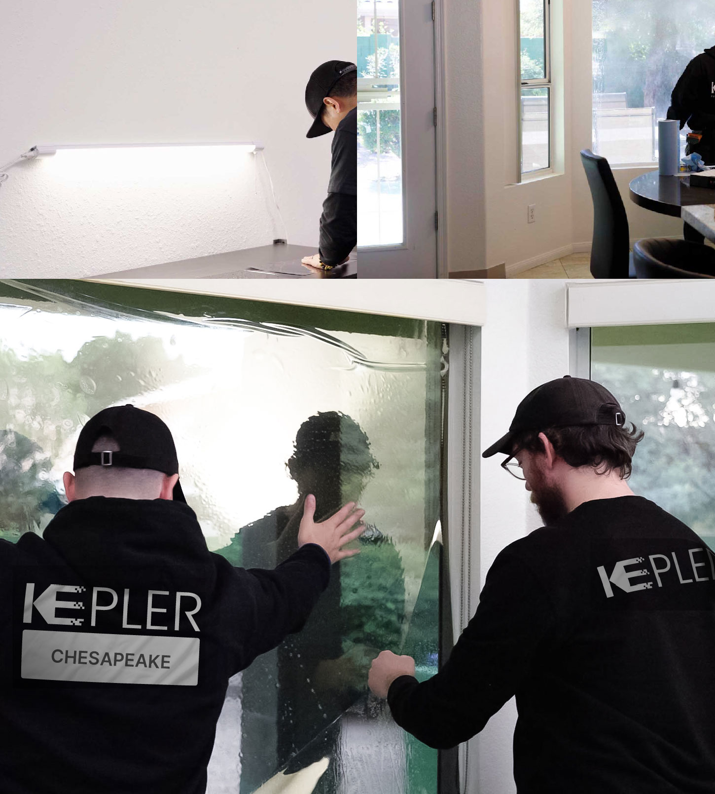 Kepler Technician Applying High-tech Window Tint to Home in Chesapeake