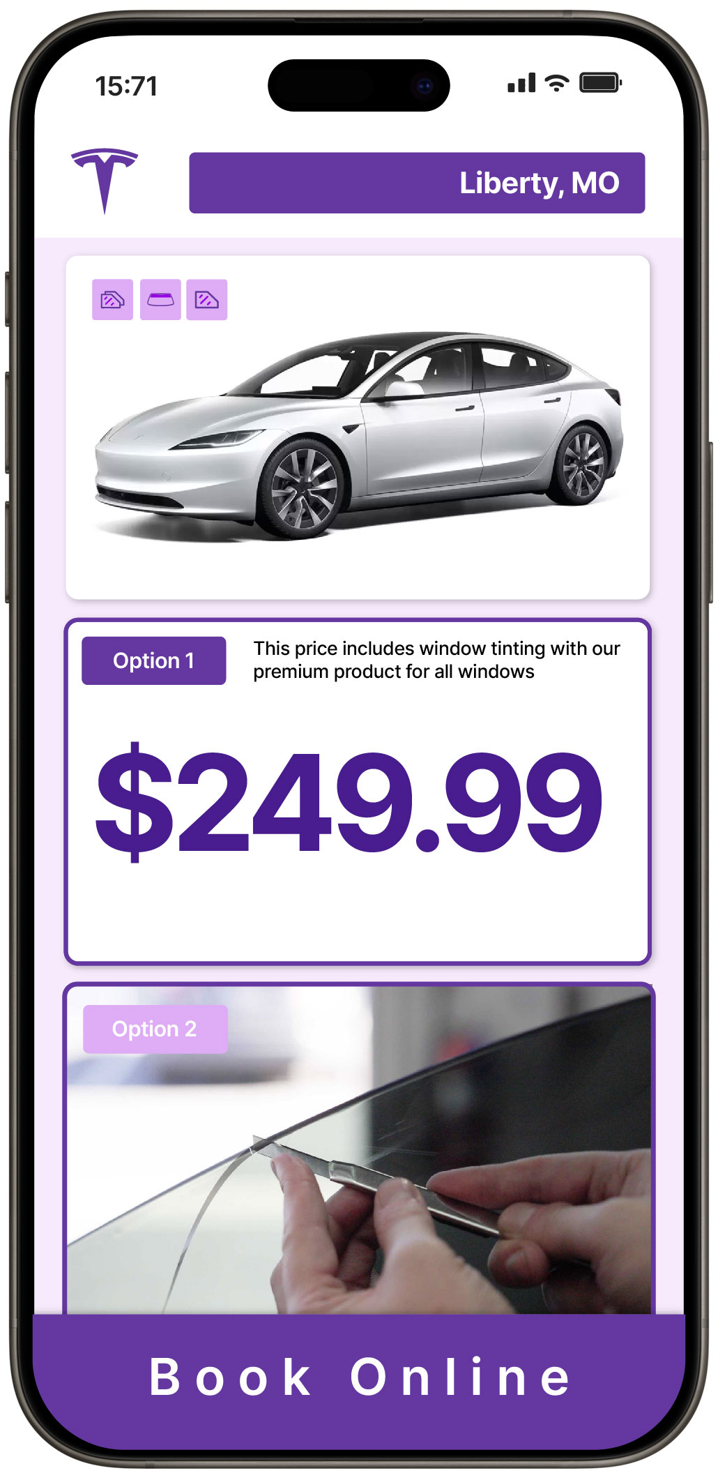 View Competitive Tesla Window Tinting Costs in Liberty, Missouri