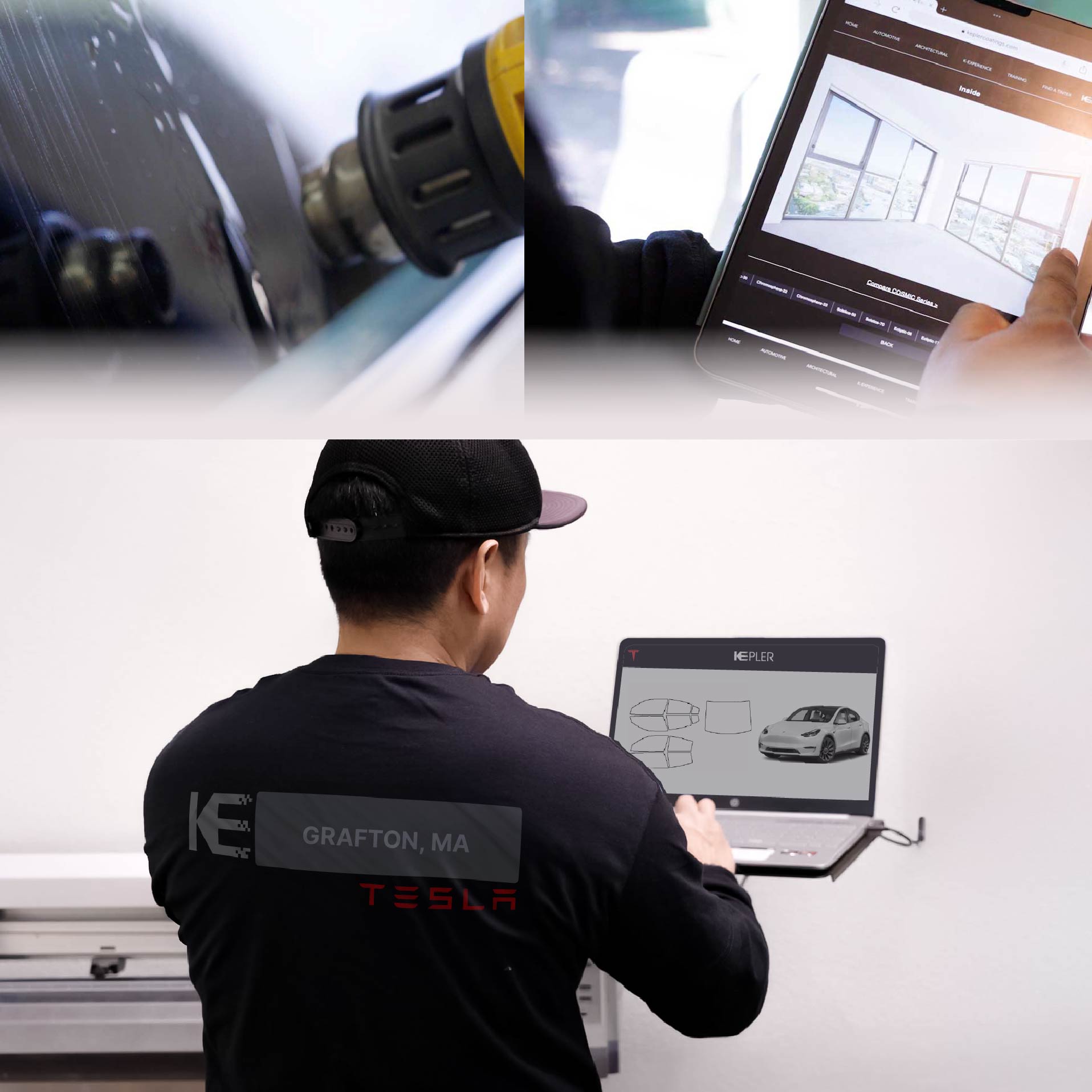 Kepler Technician Fitting Advanced Window Tint to Tesla in Grafton