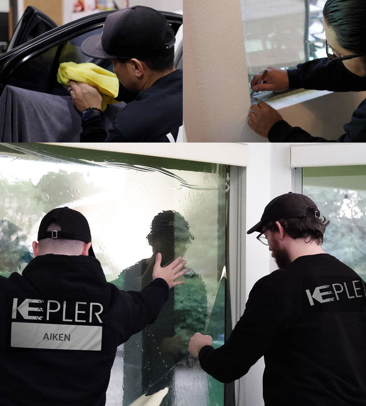 Expert Technician Installing Ceramic Window Tint to Home in Aiken