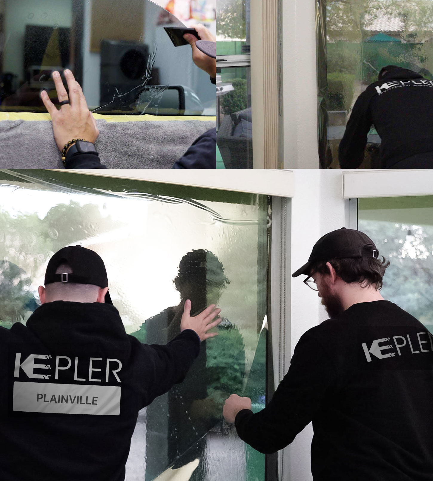 Expert Technician Applying Advanced Window Tint to Home in Plainville