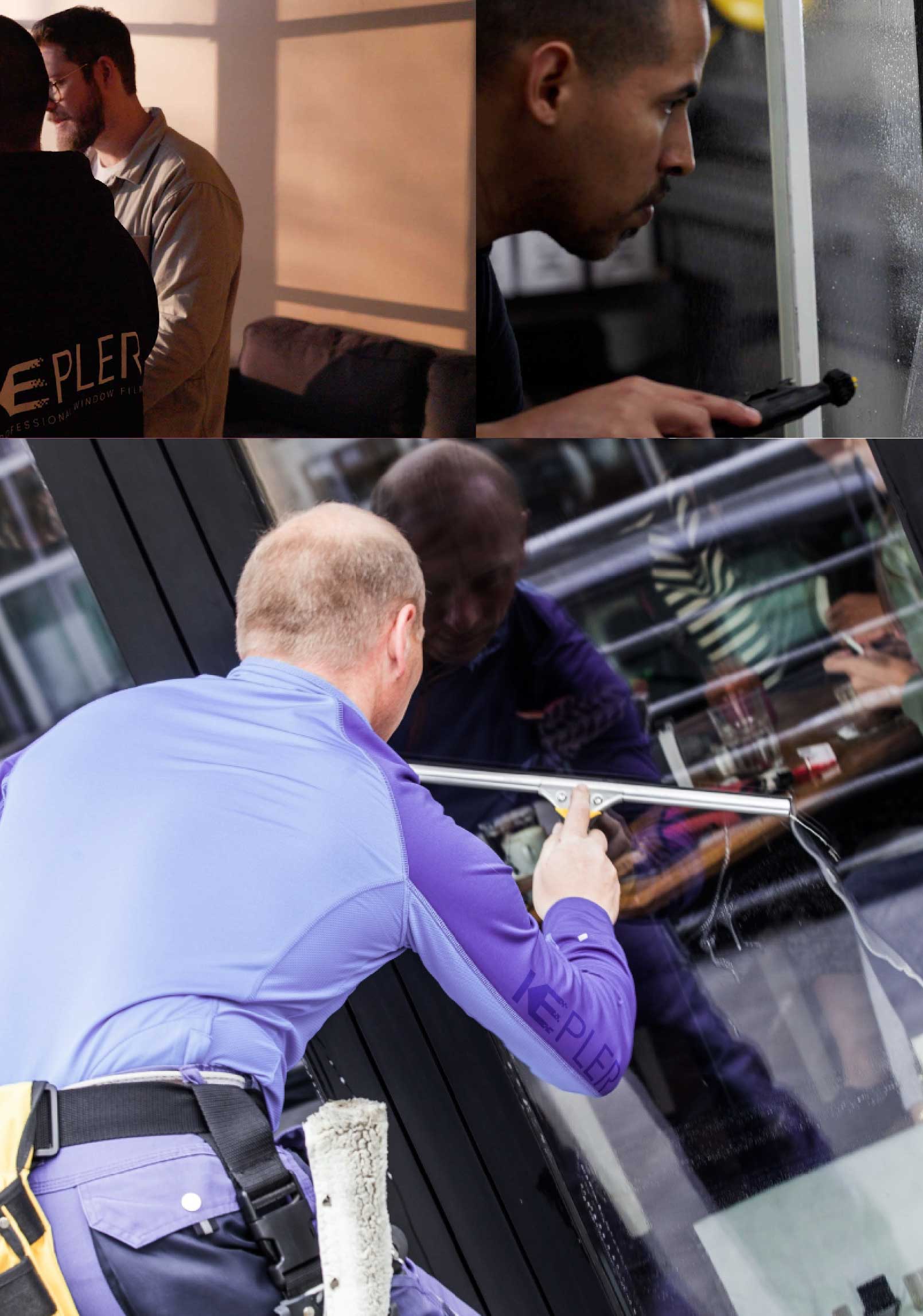 Kepler Expert Applying Anti-Graffiti Window Film to a Iowa City Shop Front