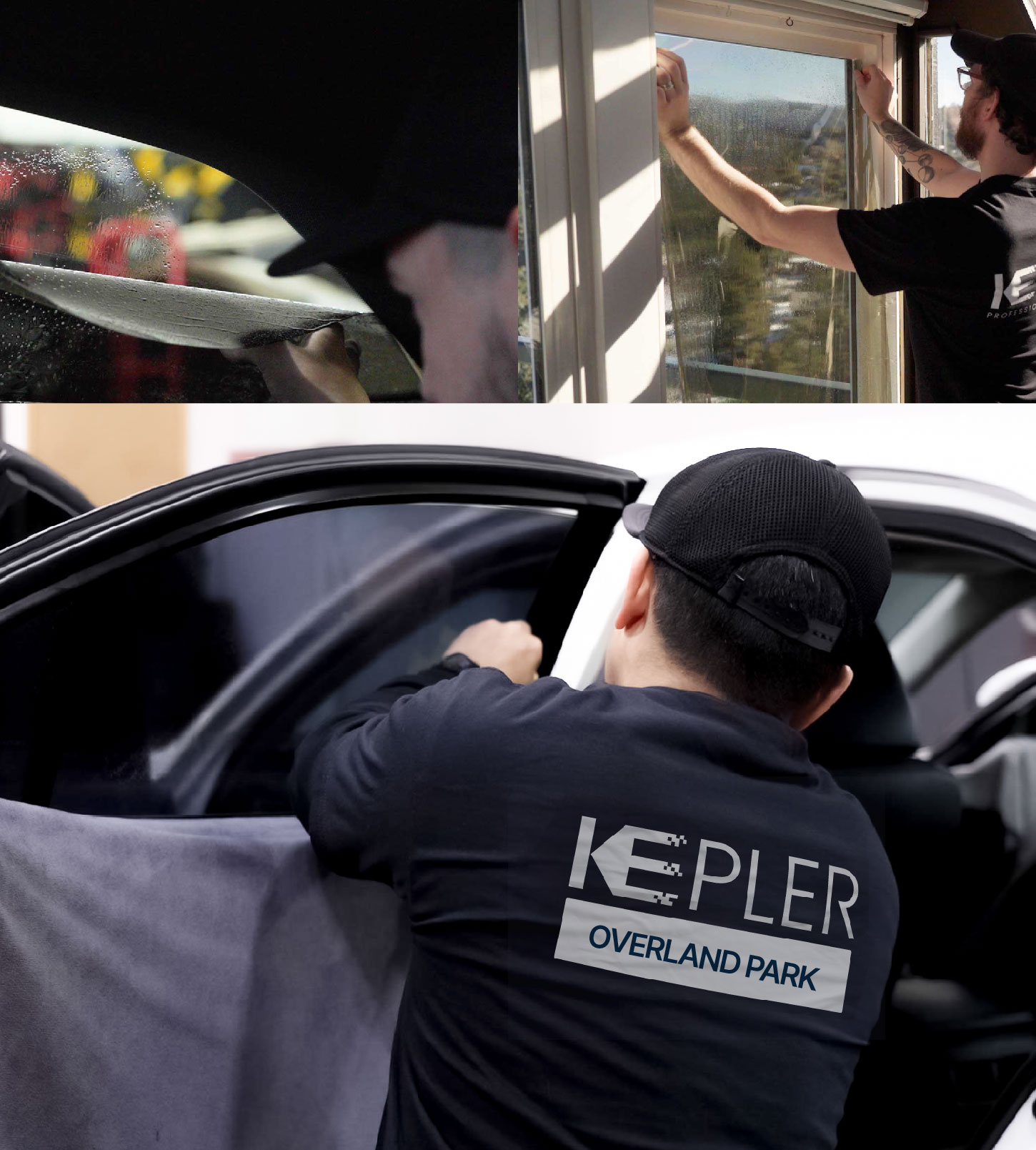 Automotive Window Tinting Expert Applying Film in Overland Park, Kansas