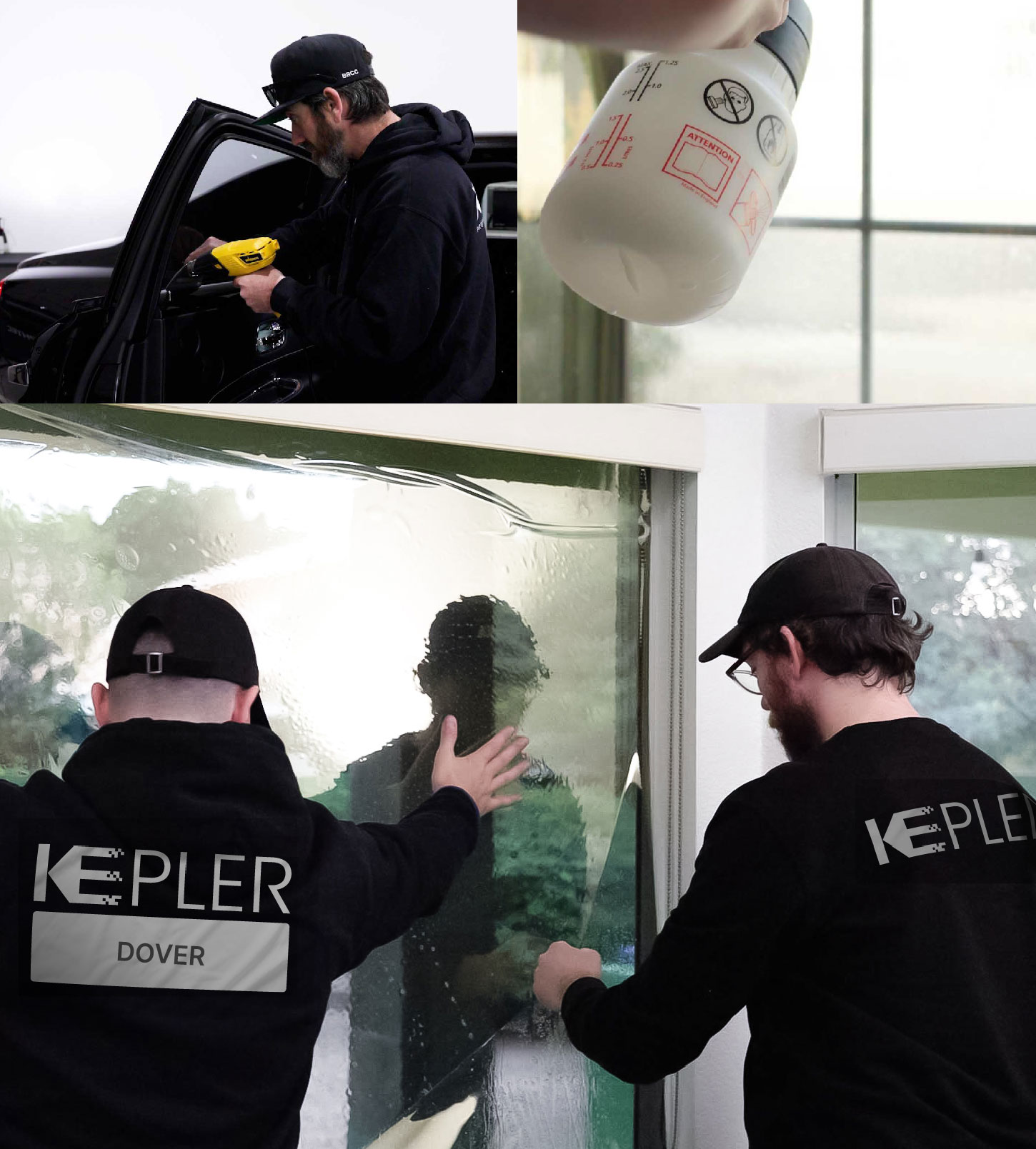 Expert Technician Fitting High-tech Window Tint to Home in Dover