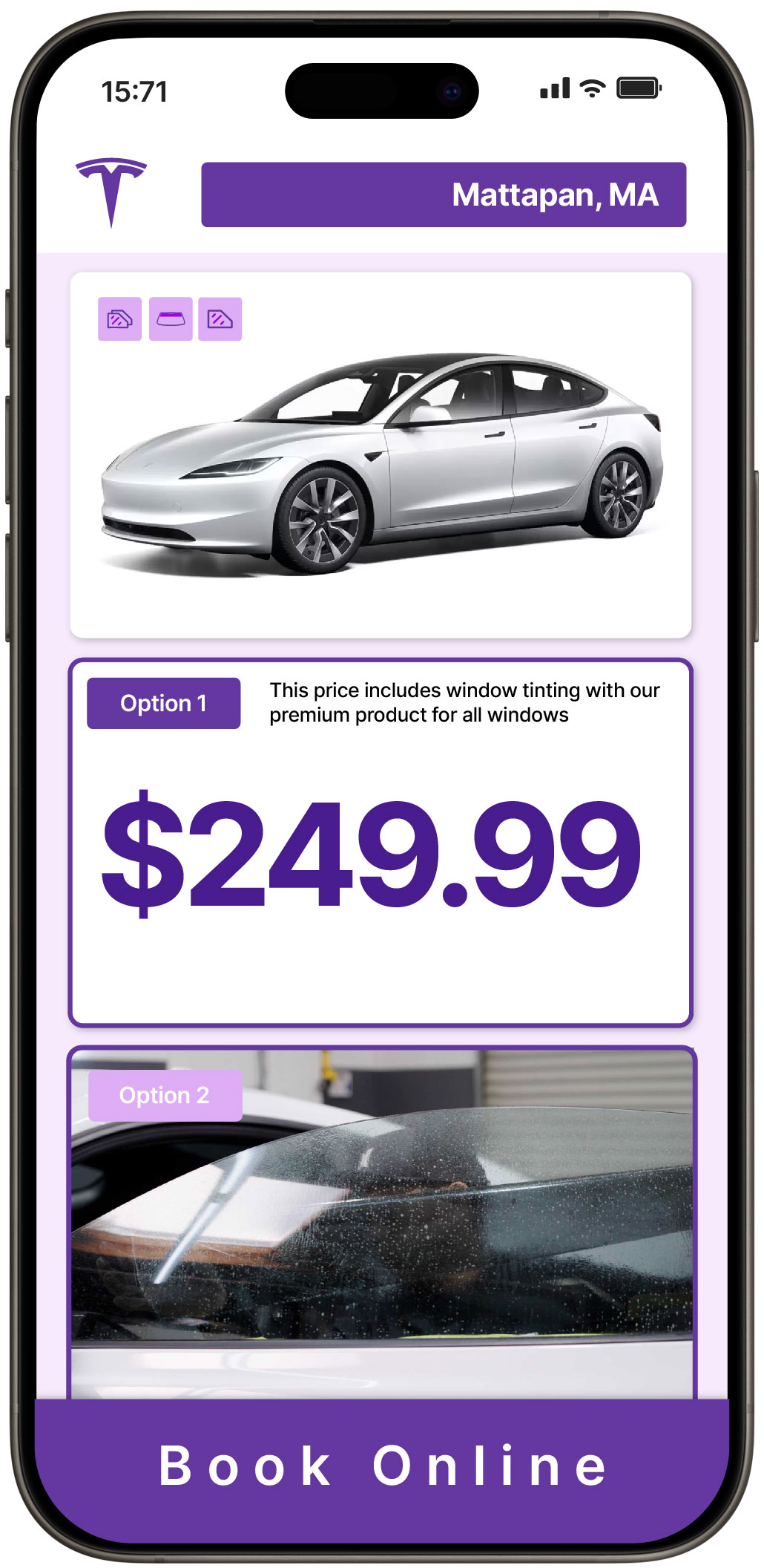 View Competitive Tesla Window Tinting Prices in Mattapan, Massachusetts
