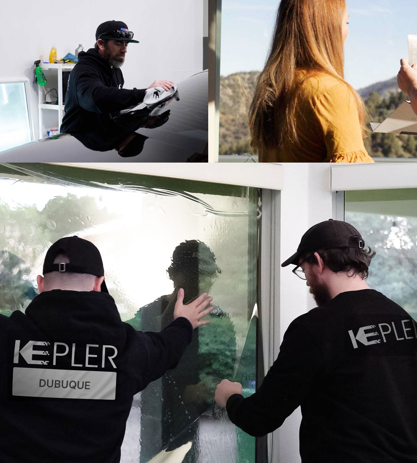 Kepler Technician Applying High-tech Window Tint to Home in Dubuque