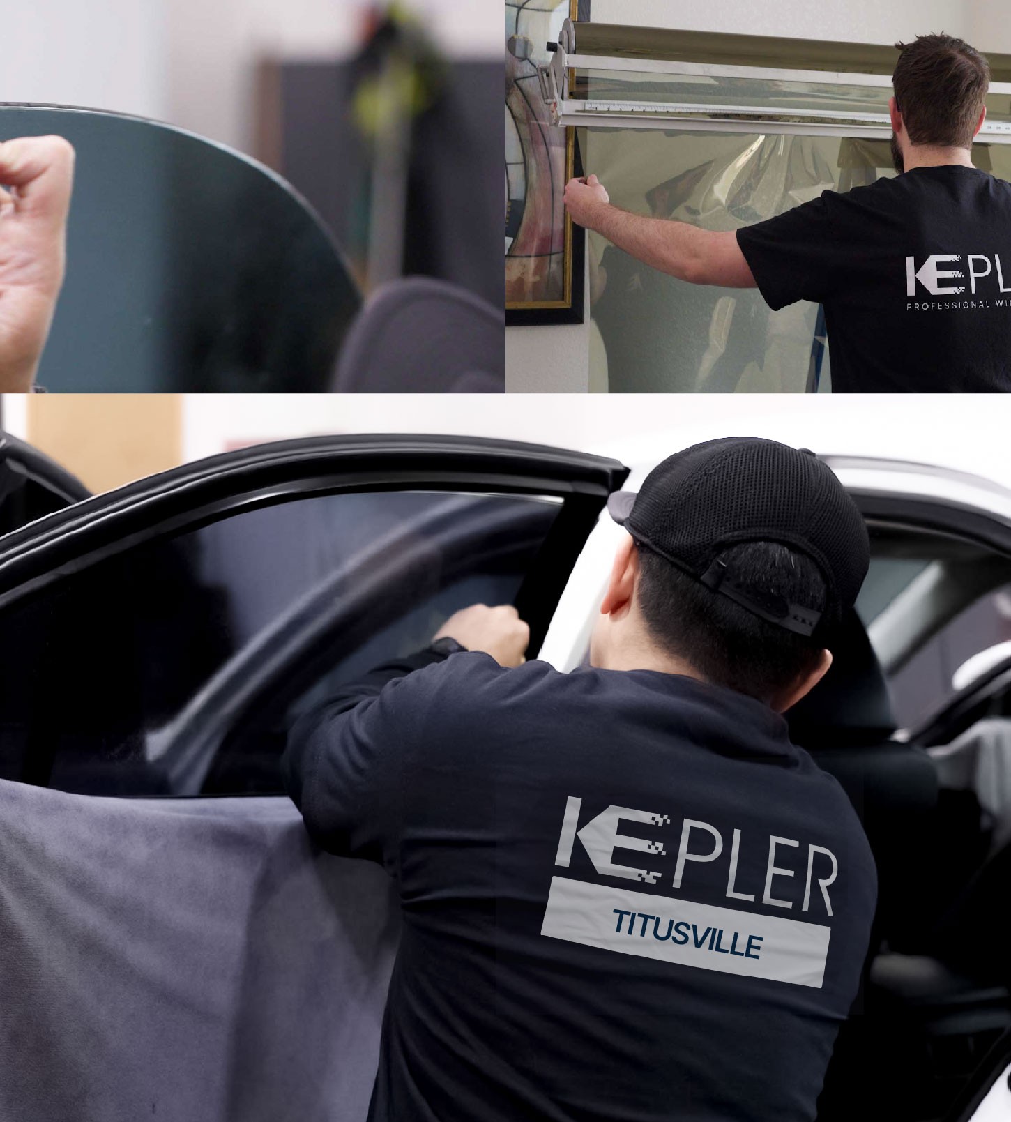 Automotive Window Tinting Expert Applying Film in Titusville, Florida