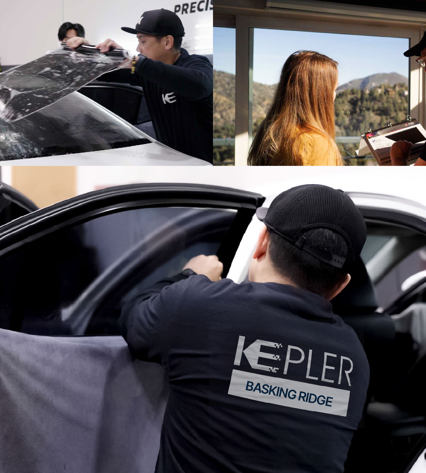 Automotive Window Tinting Expert Applying Film in Basking Ridge, New Jersey