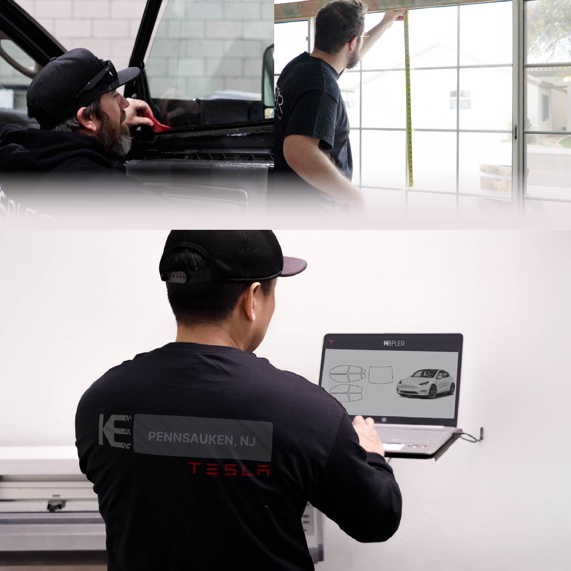 Expert Technician Installing Advanced Window Tint to Tesla in Pennsauken