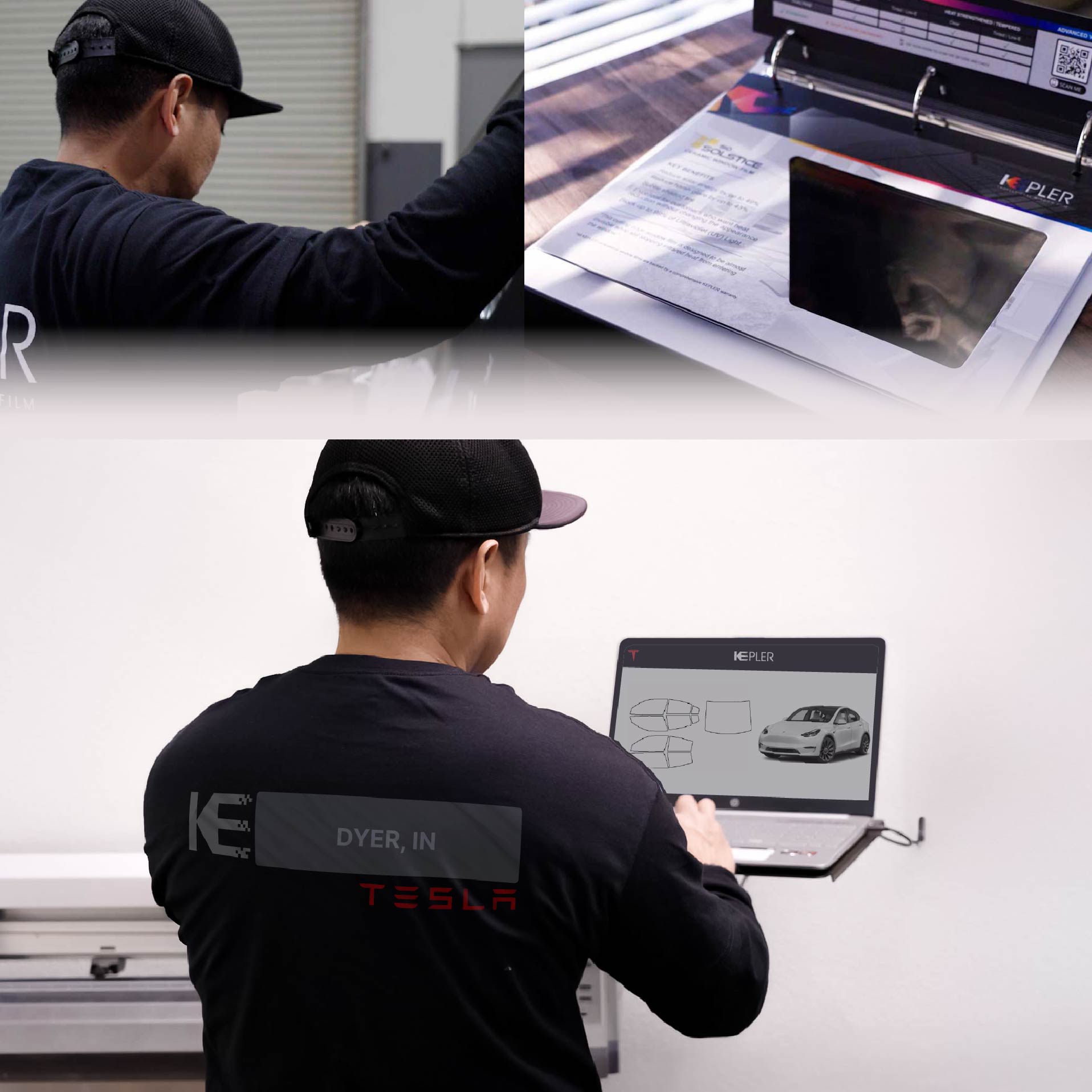 Kepler Technician Installing High-tech Window Tint to Tesla in Dyer
