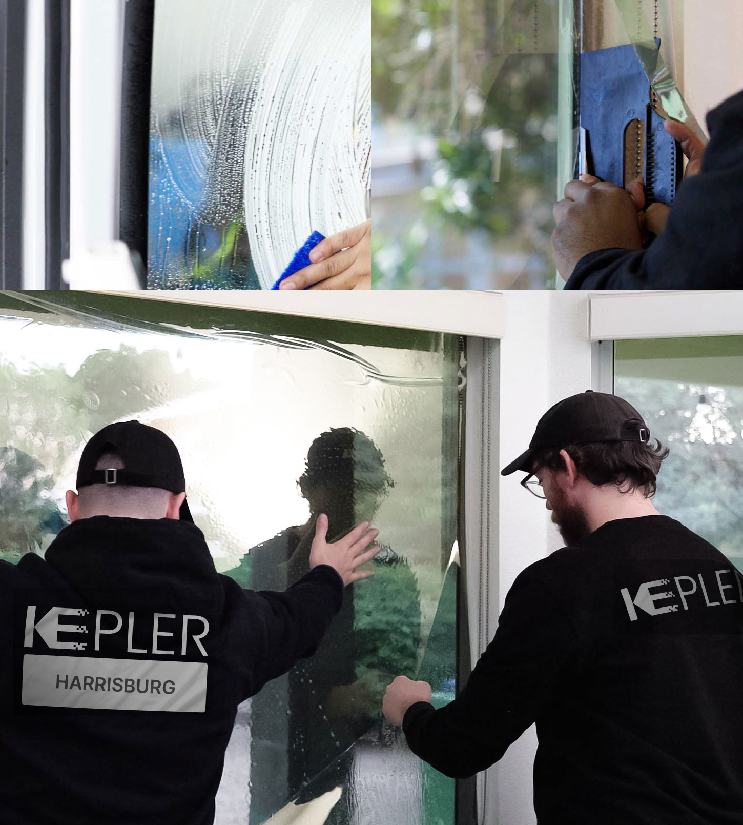 Expert Technician Applying Ceramic Window Tint to Home in Harrisburg