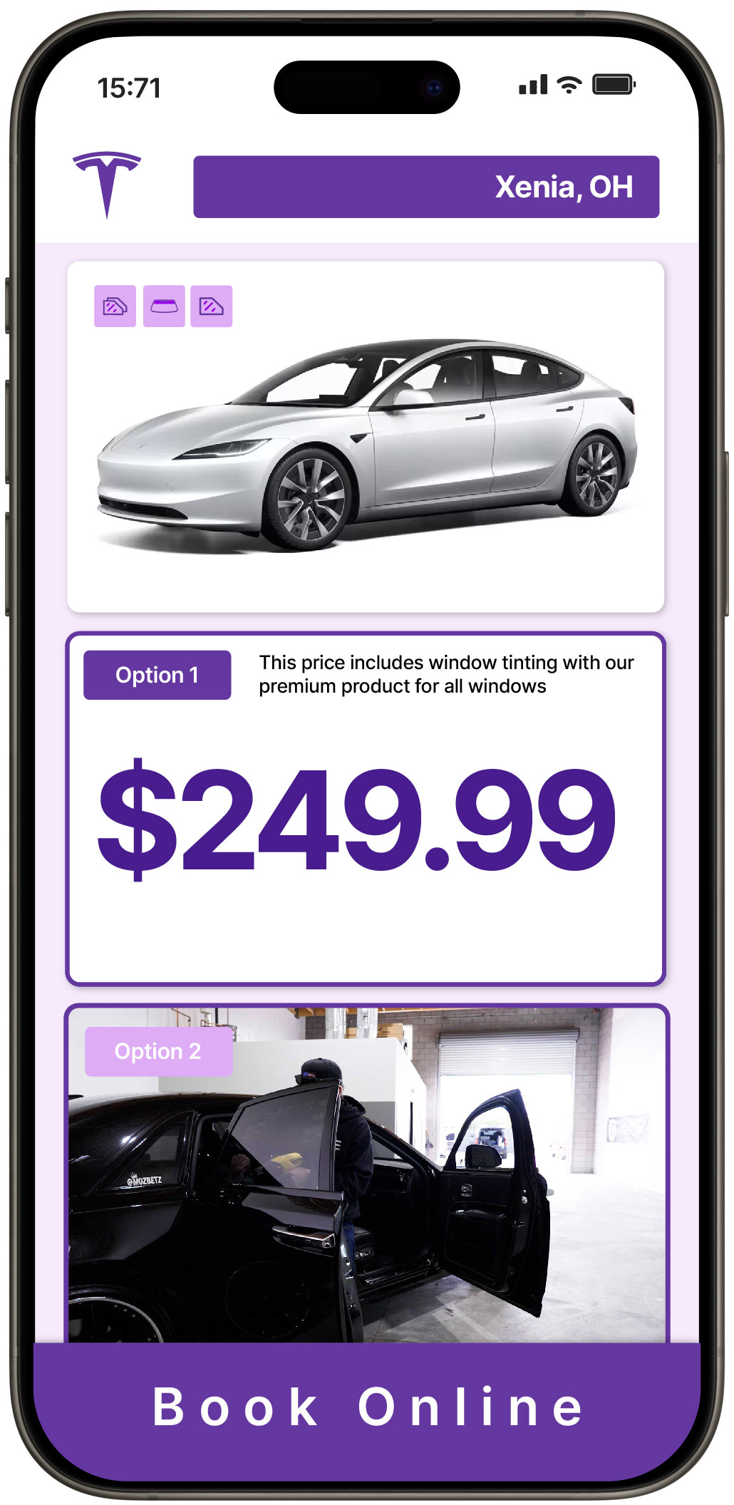 View Competitive Tesla Window Tinting Costs in Xenia, Ohio