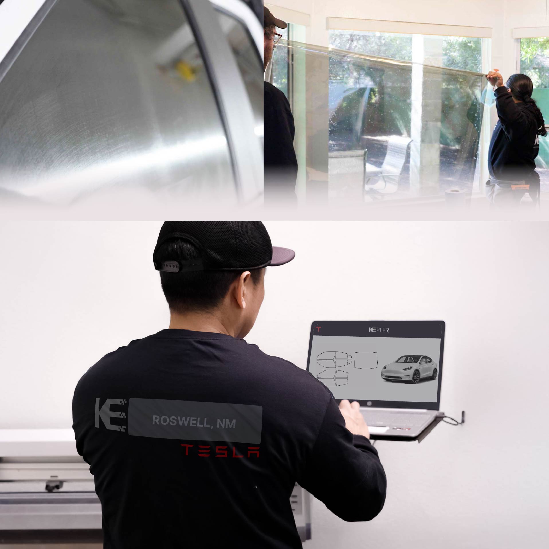 Kepler Technician Fitting Advanced Window Tint to Tesla in Roswell