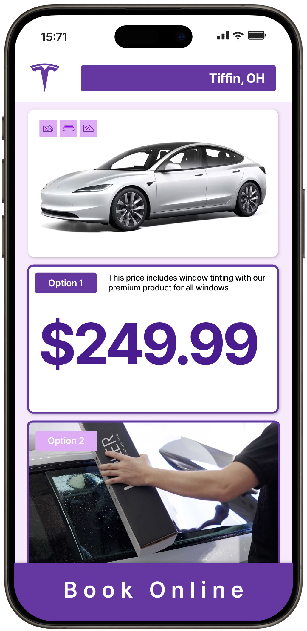 View Competitive Tesla Window Tinting Costs in Tiffin, Ohio