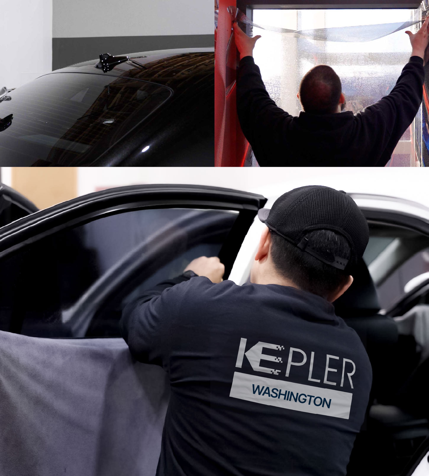 Automotive Window Tinting Expert Applying Film in Washington, Michigan