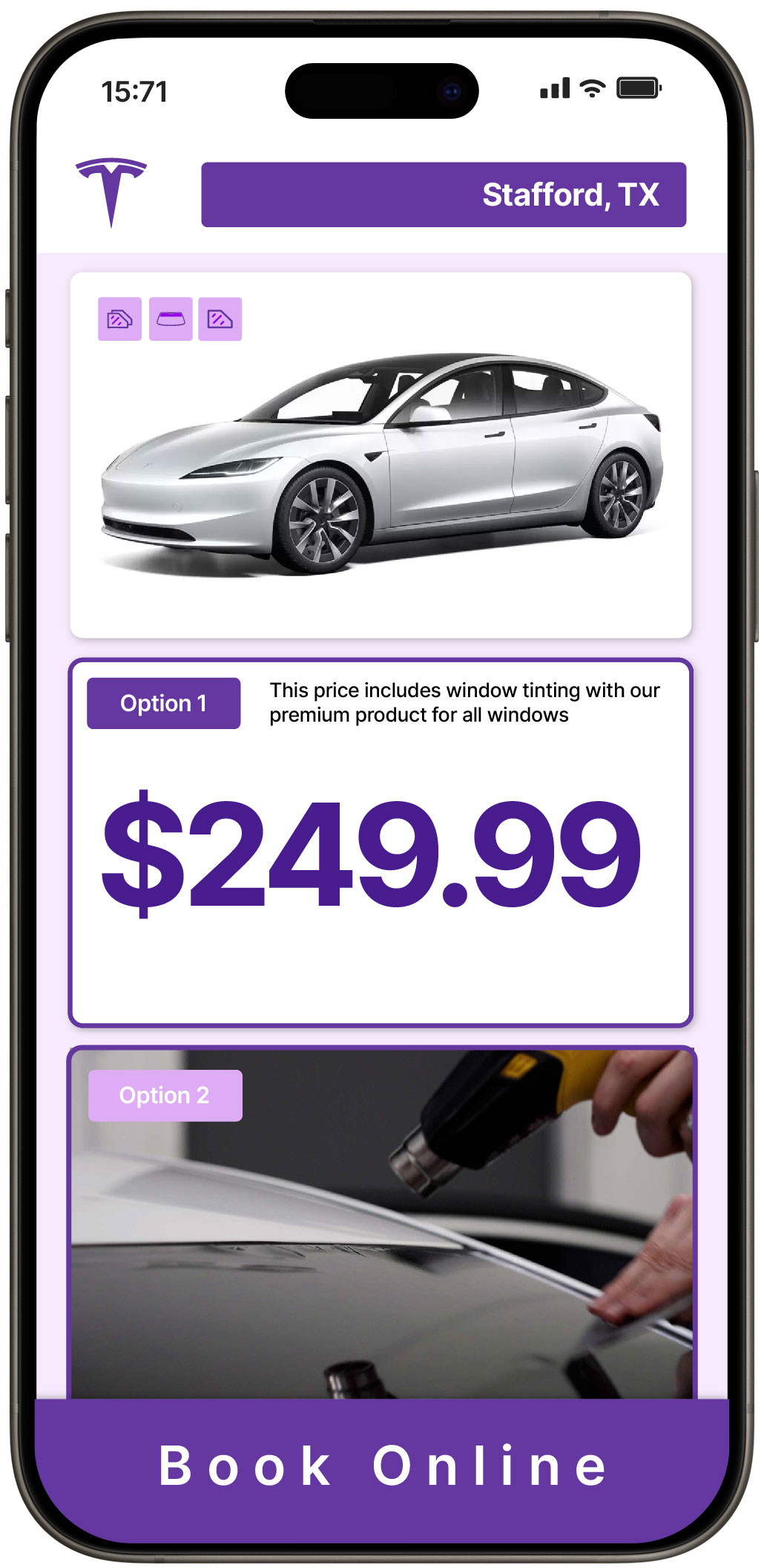 View Reasonable Tesla Window Tinting Rates in Stafford, Texas