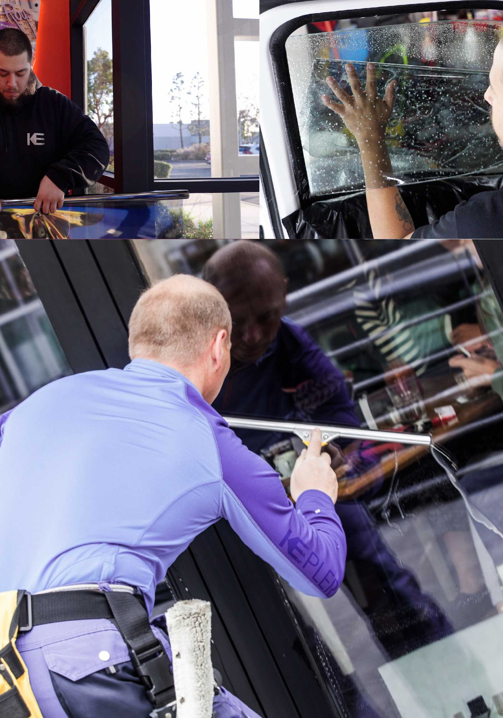 Kepler Skilled Applying Anti-Graffiti Window Film to a Tumwater Shop Front