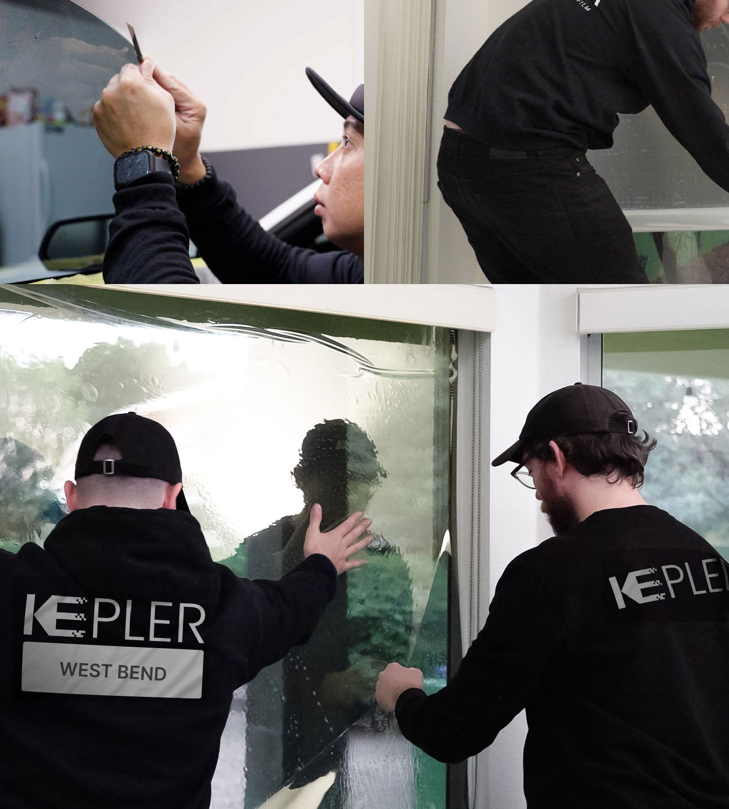 Kepler Technician Applying Ceramic Window Tint to Home in West Bend