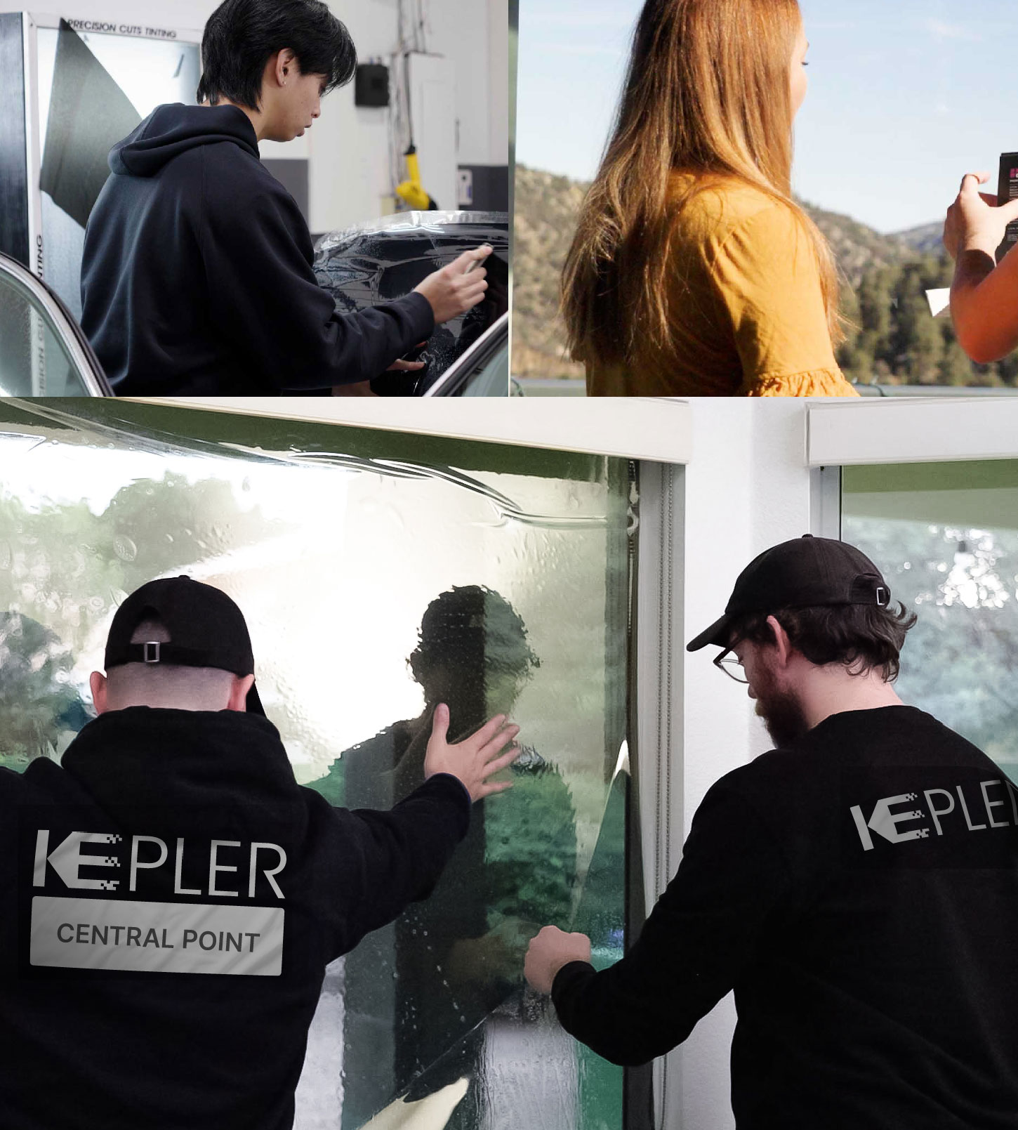 Kepler Technician Fitting High-tech Window Tint to Home in Central Point