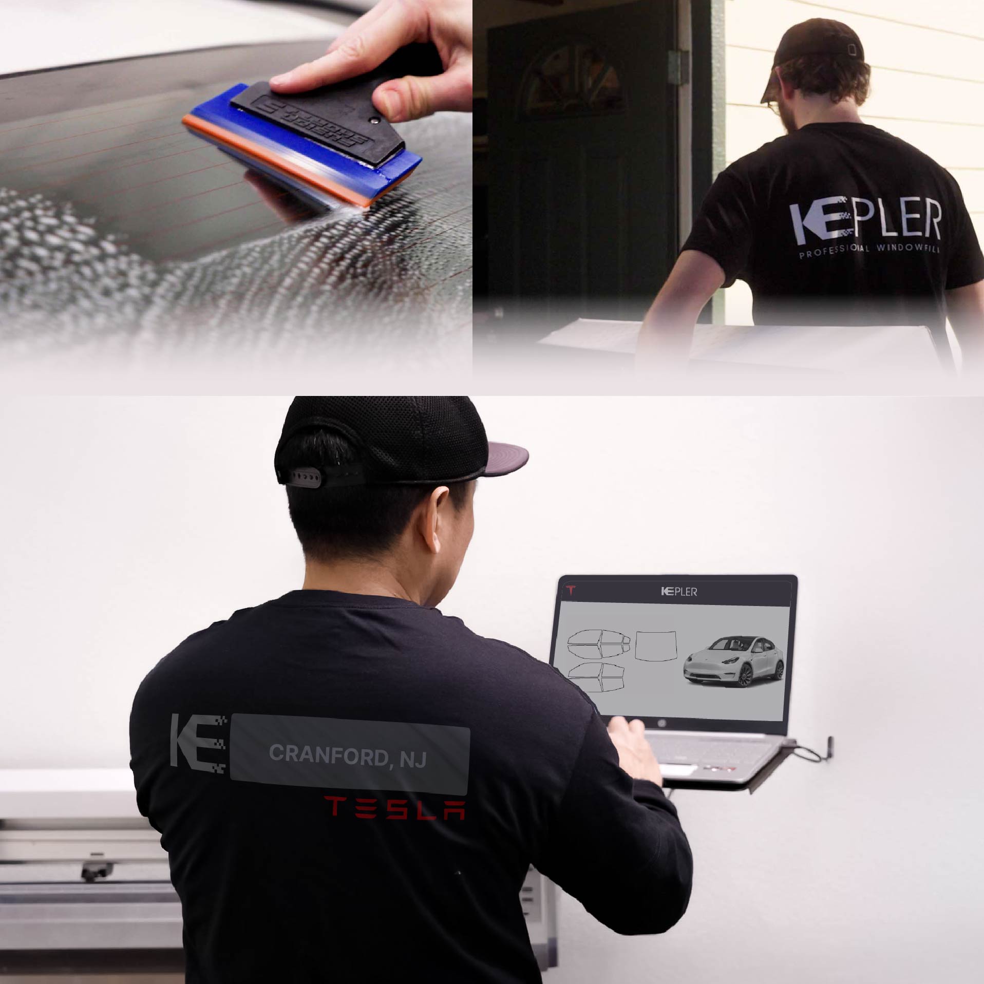Expert Technician Fitting High-tech Window Tint to Tesla in Cranford