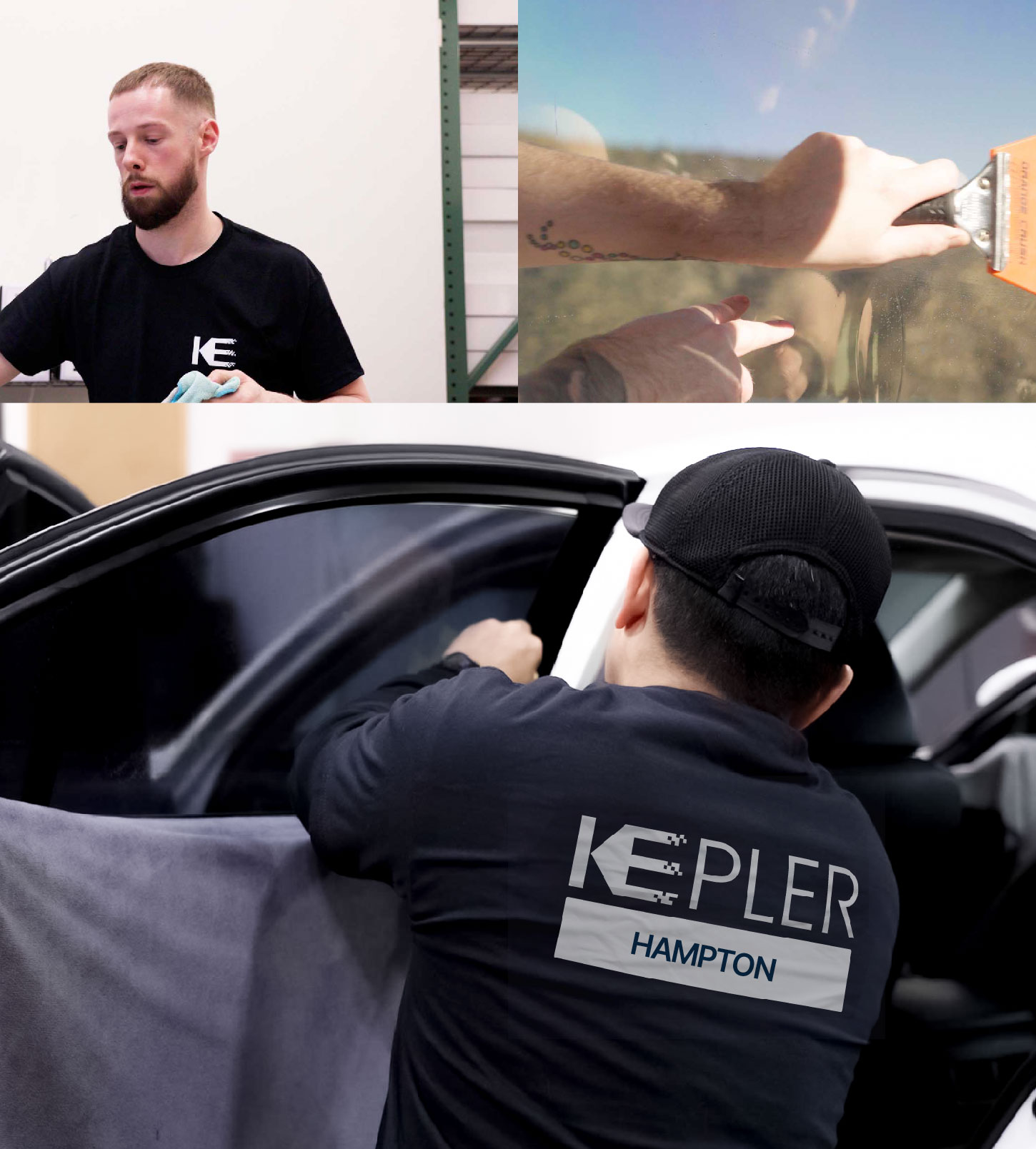 Automotive Window Tinting Expert Applying Film in Hampton, Virginia