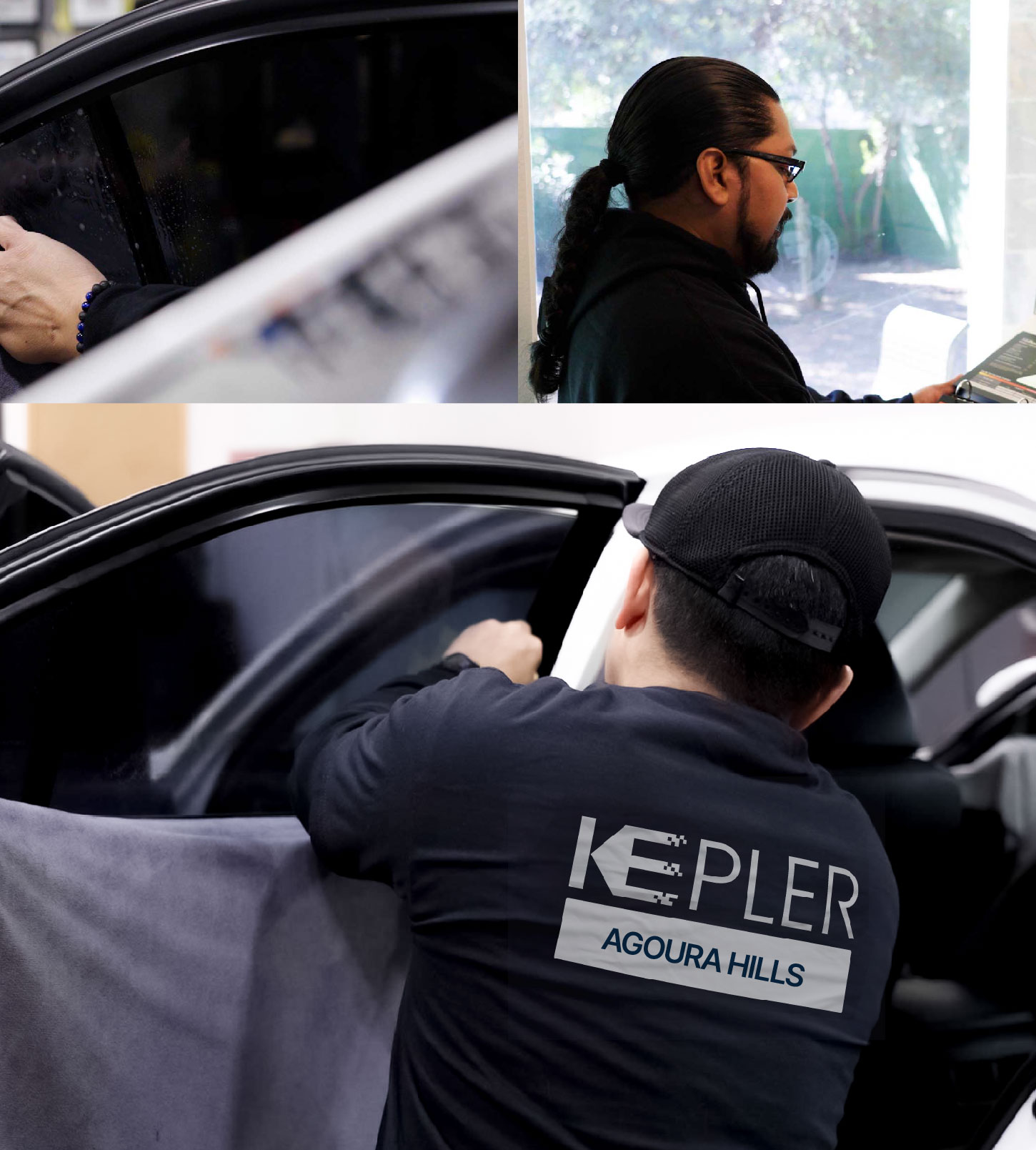 Automotive Window Tinting Expert Applying Film in Agoura Hills, California