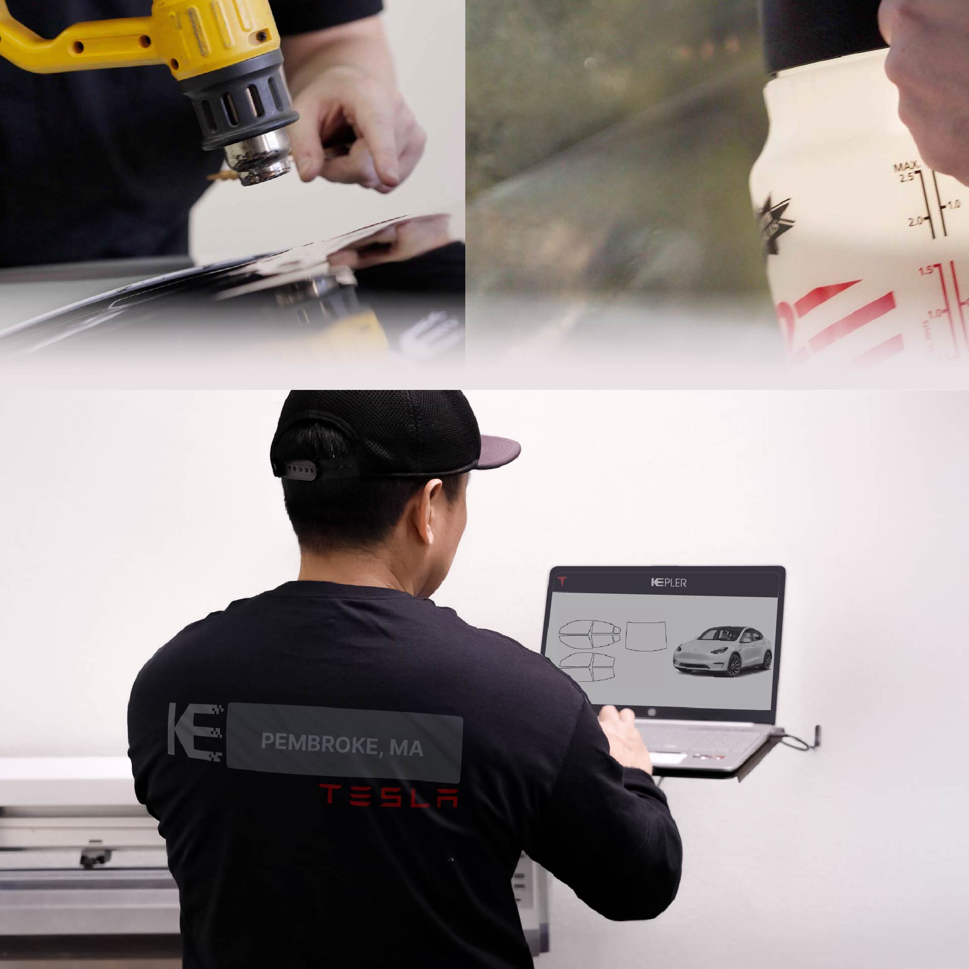 Kepler Technician Fitting Advanced Window Tint to Tesla in Pembroke
