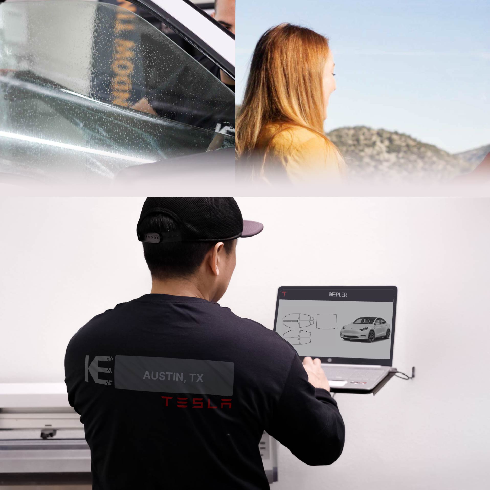 Expert Technician Applying High-tech Window Tint to Tesla in Austin