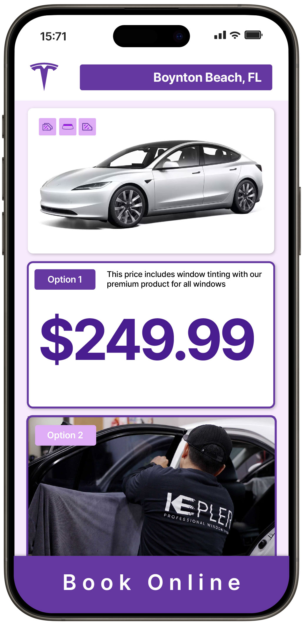 View Competitive Tesla Window Tinting Rates in Boynton Beach, Florida
