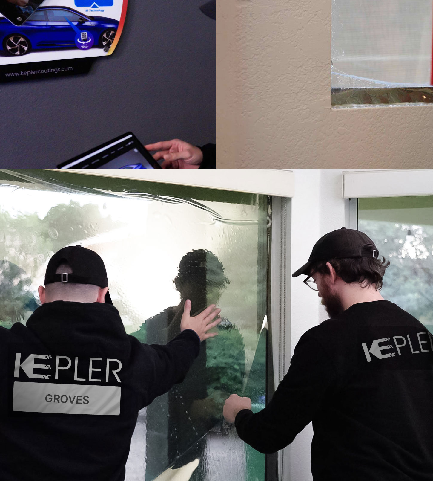 Expert Technician Applying Advanced Window Tint to Home in Groves