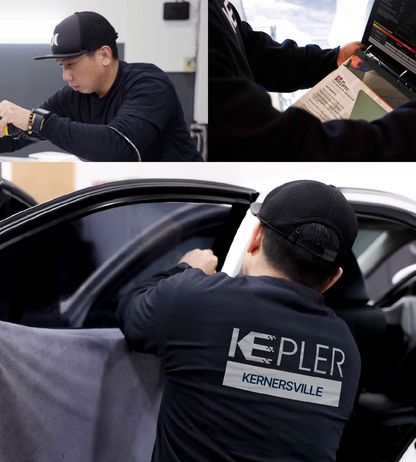 Automotive Window Tinting Expert Applying Film in Kernersville, North Carolina