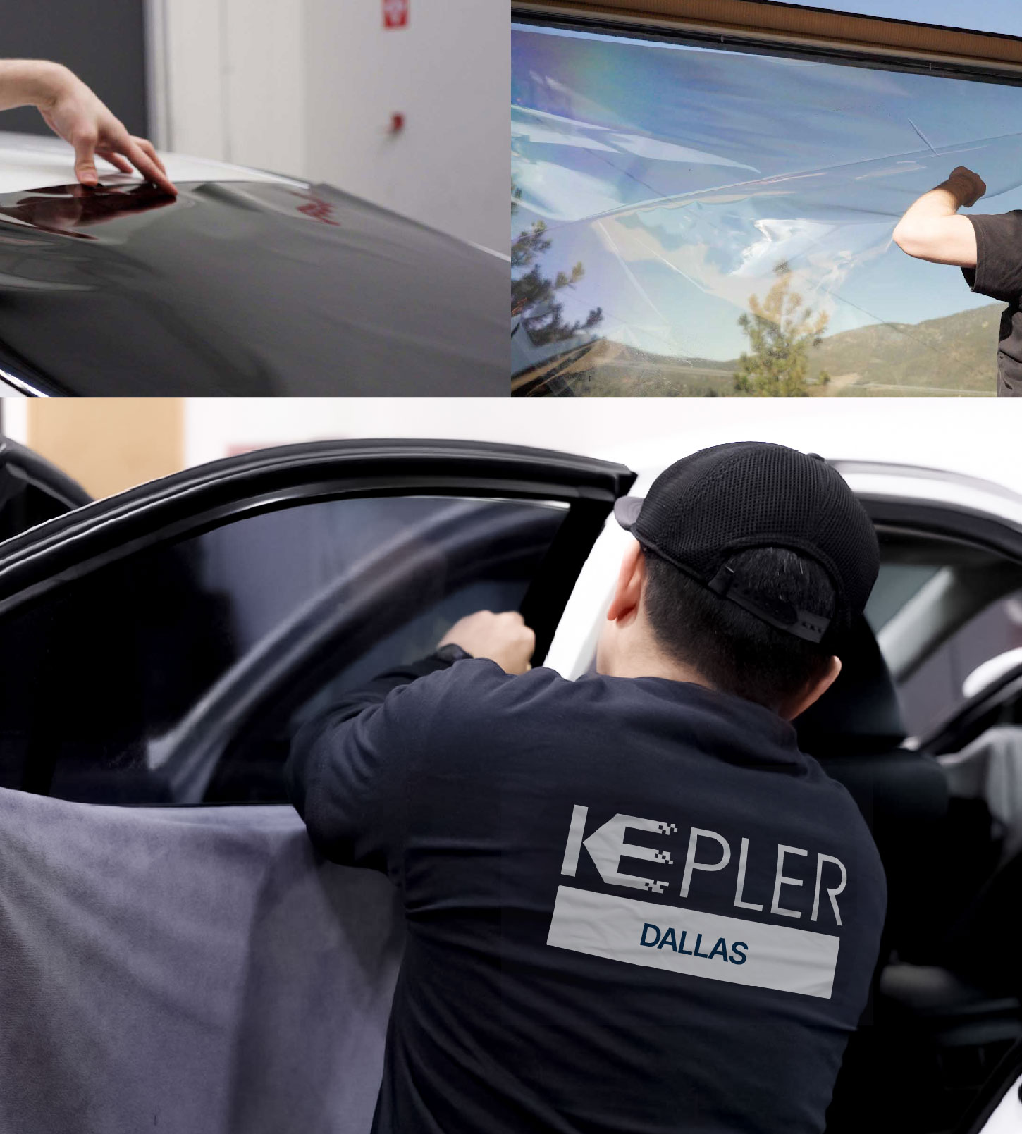 Automotive Window Tinting Expert Applying Film in Dallas, Texas