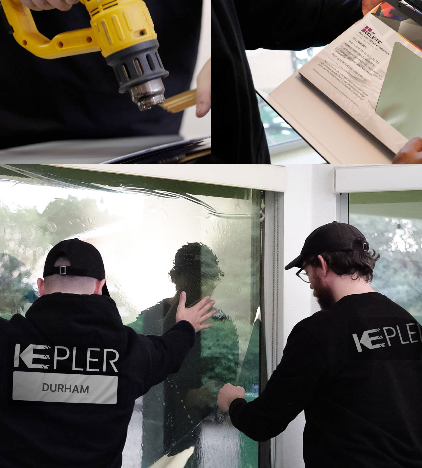 Expert Technician Installing Ceramic Window Tint to Home in Durham