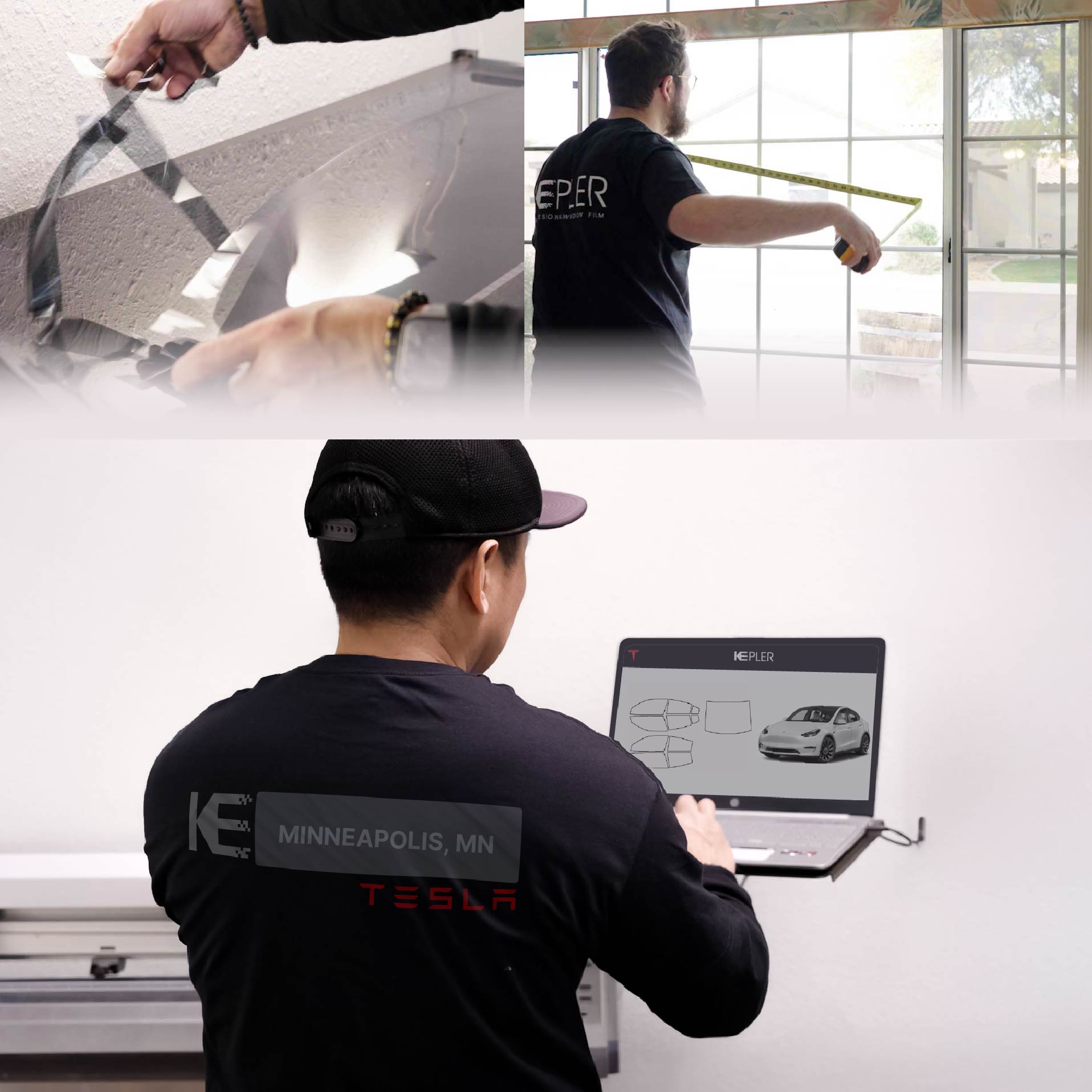 Kepler Technician Installing High-tech Window Tint to Tesla in Minneapolis