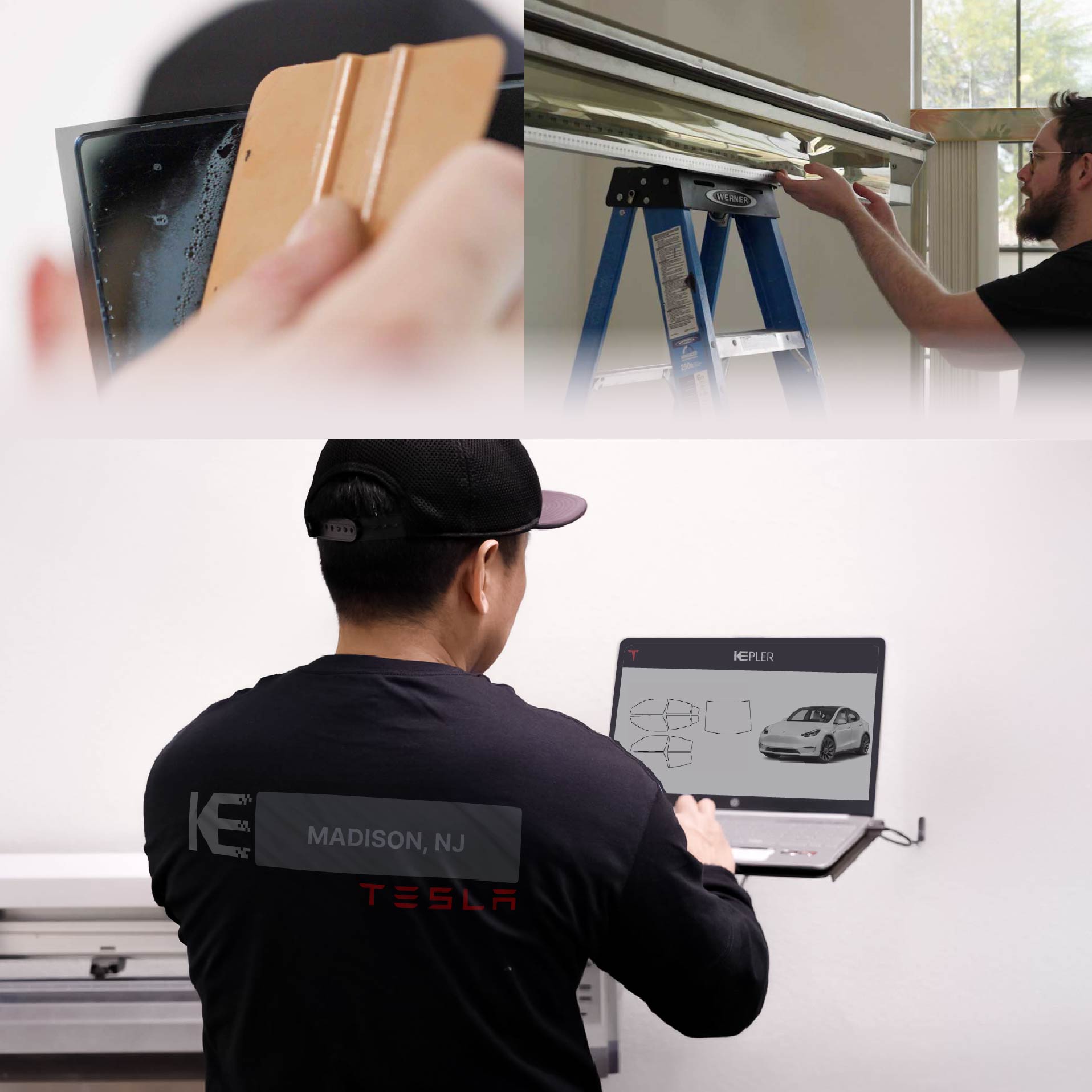 Kepler Technician Installing High-tech Window Tint to Tesla in Madison